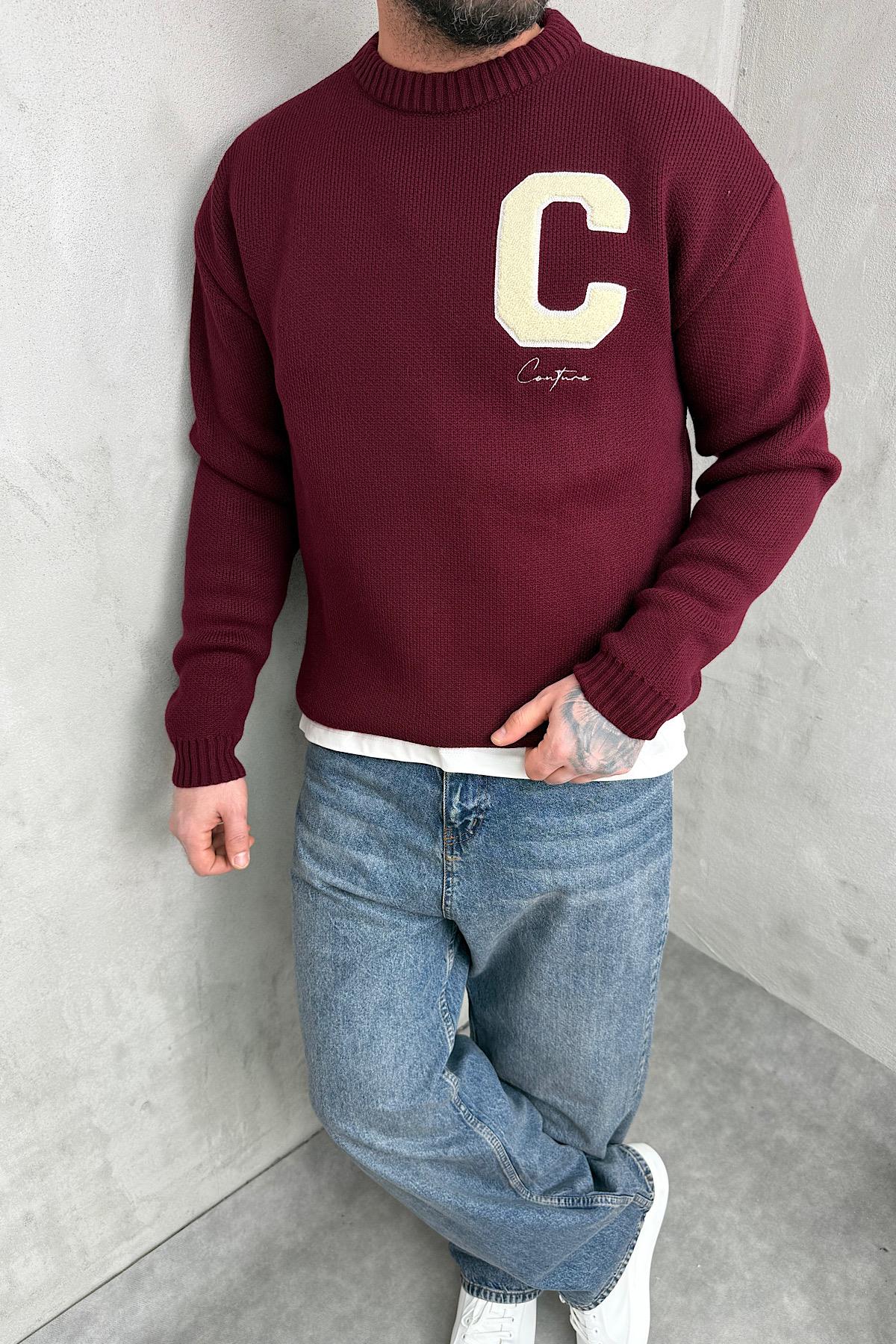 Bordo Baskılı Kazak