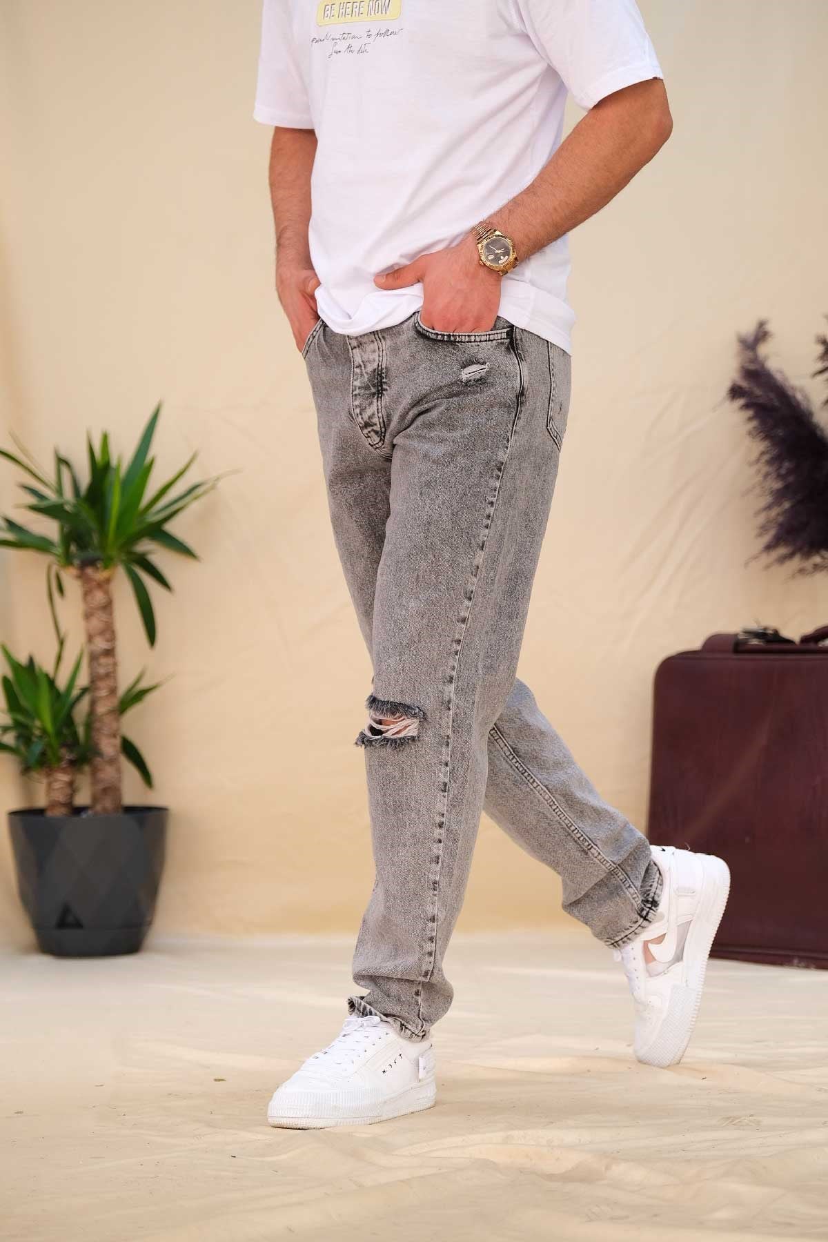 Boyfriend Gri Yırtıklı Jean