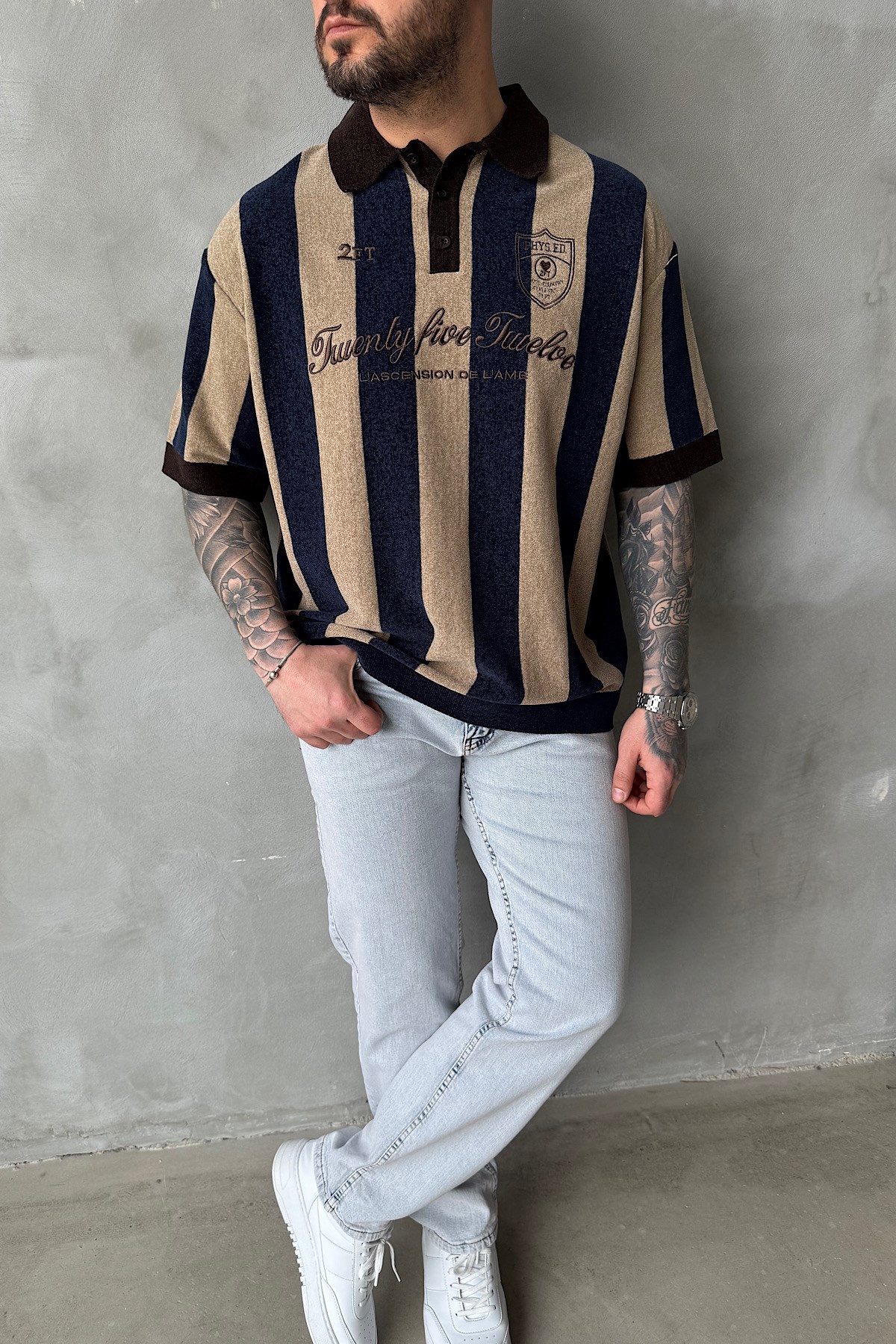 Çizgili Polo Yaka T-Shirt