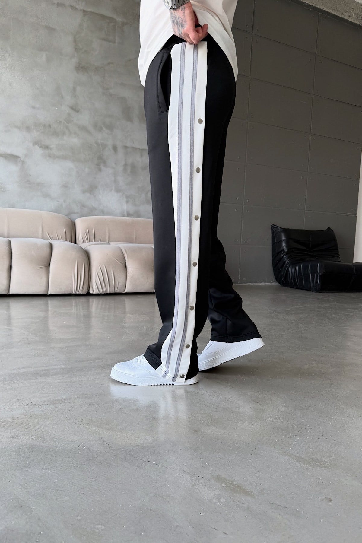 Dalgıç Kumaş Baggy Çıtçıtlı Eşofman Siyah