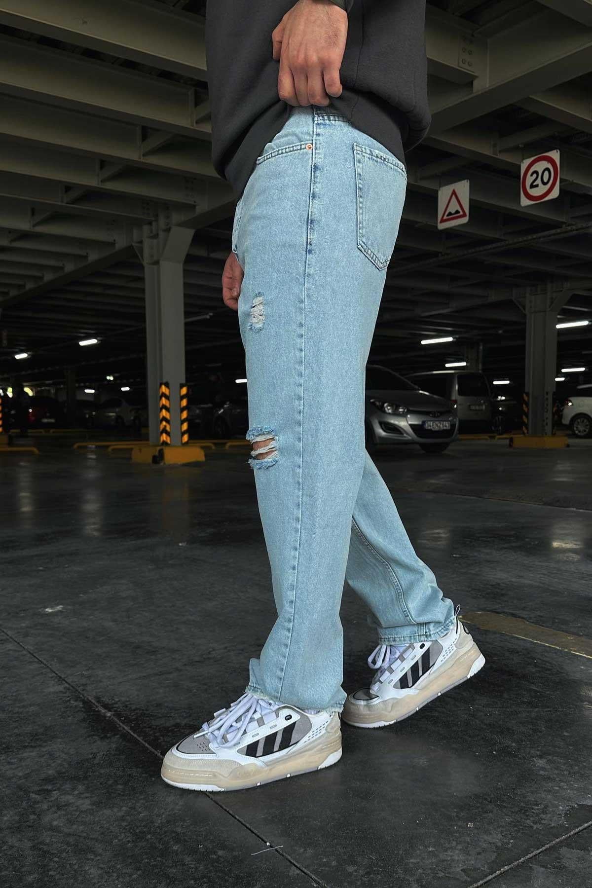 Dizi Yırtık Buz Mavisi Baggy Jean 
