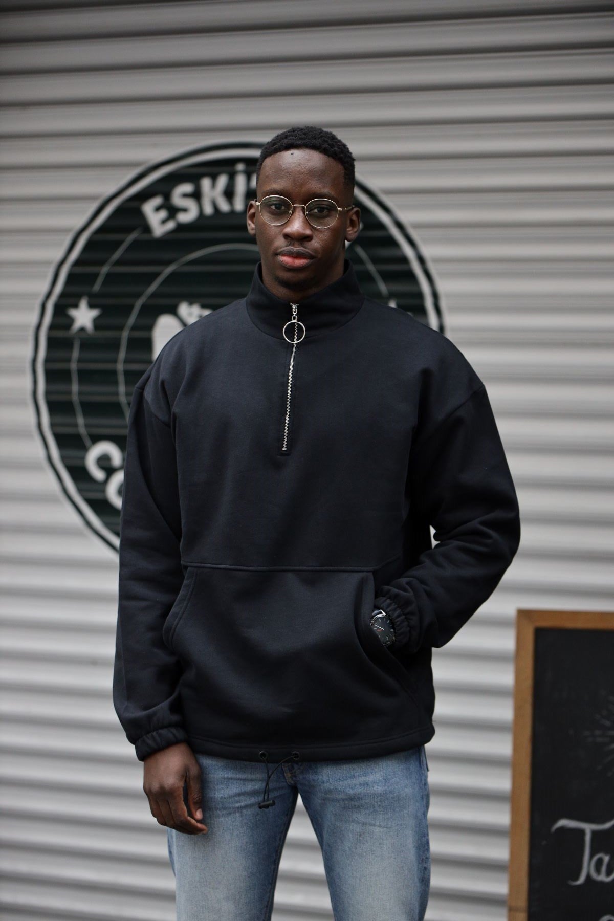 FERMUARLI SWEATSHIRT SİYAH