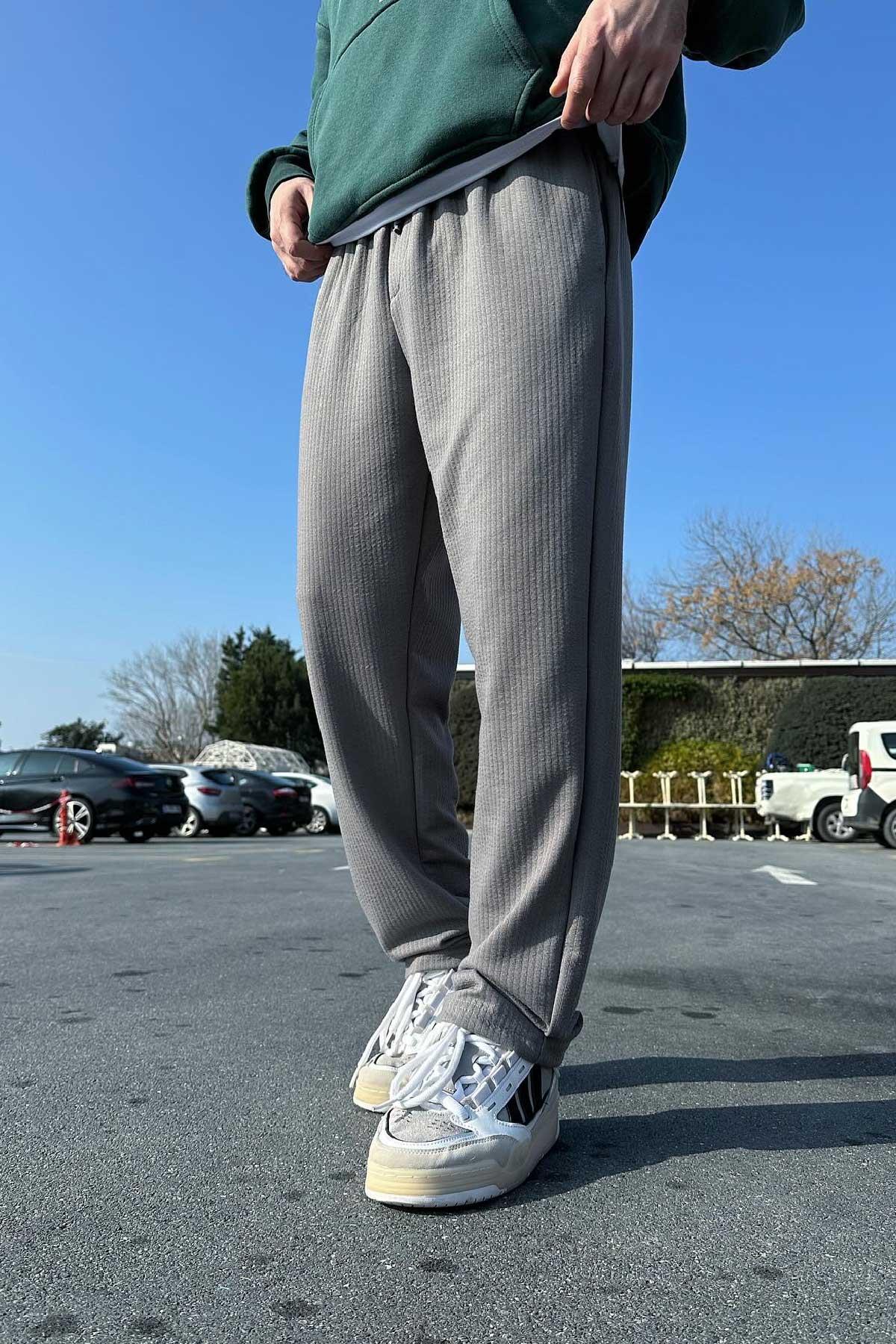 Fitilli Rhat Kalıp Gri Pantolon 