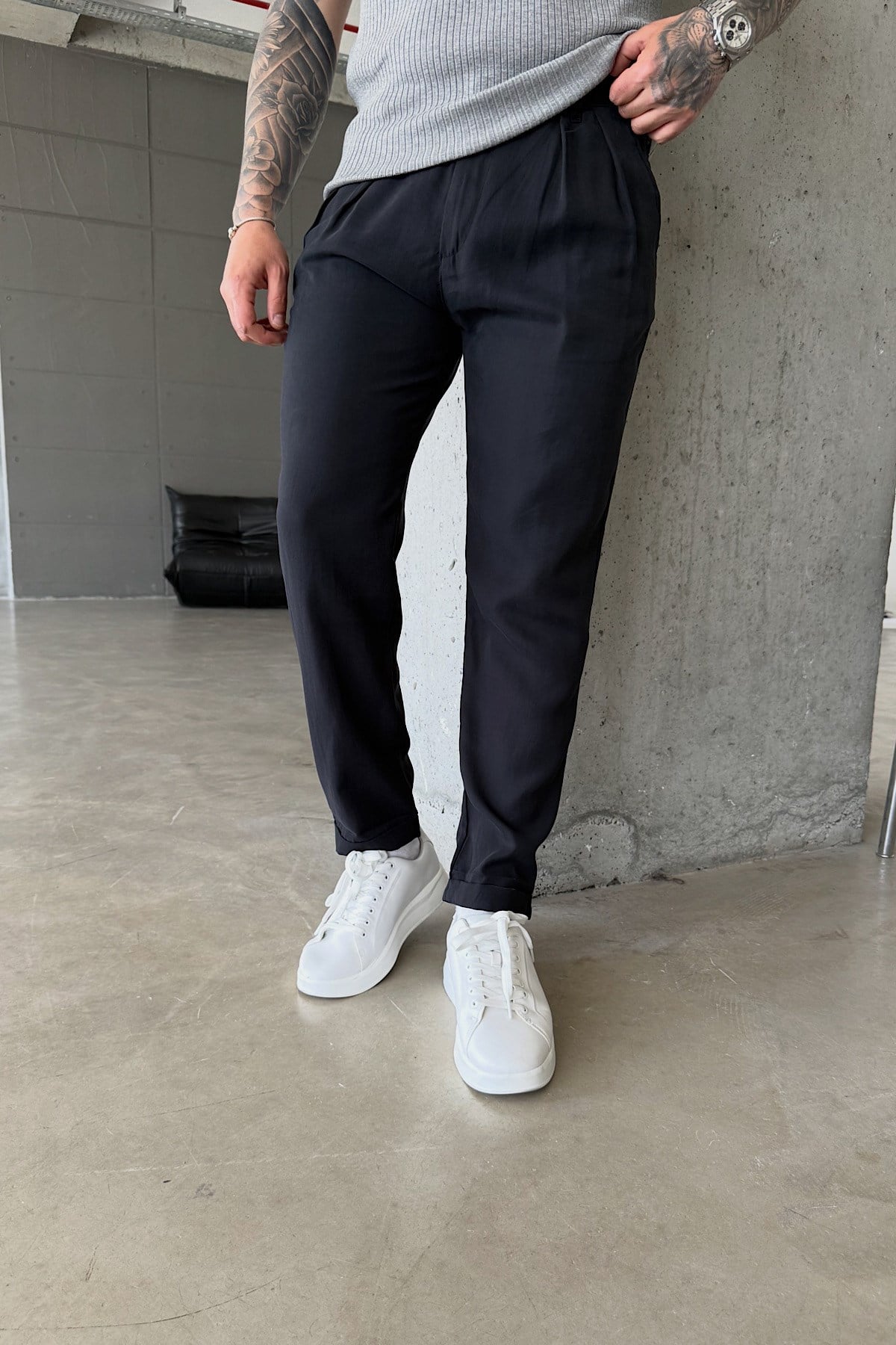 Füme Duble Paça Tensel Kumaş Boyfriend Pantolon 
