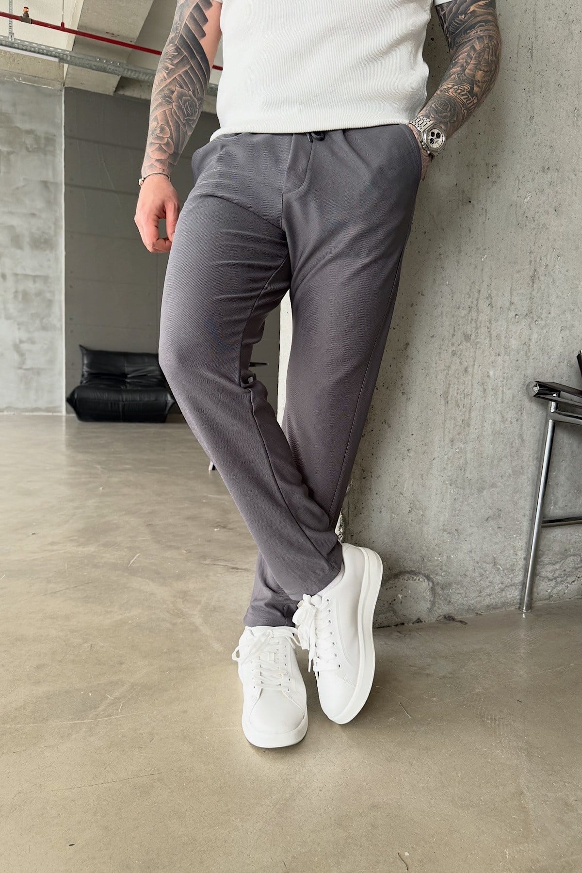 Gri Bel Lastikli Regular Jogger