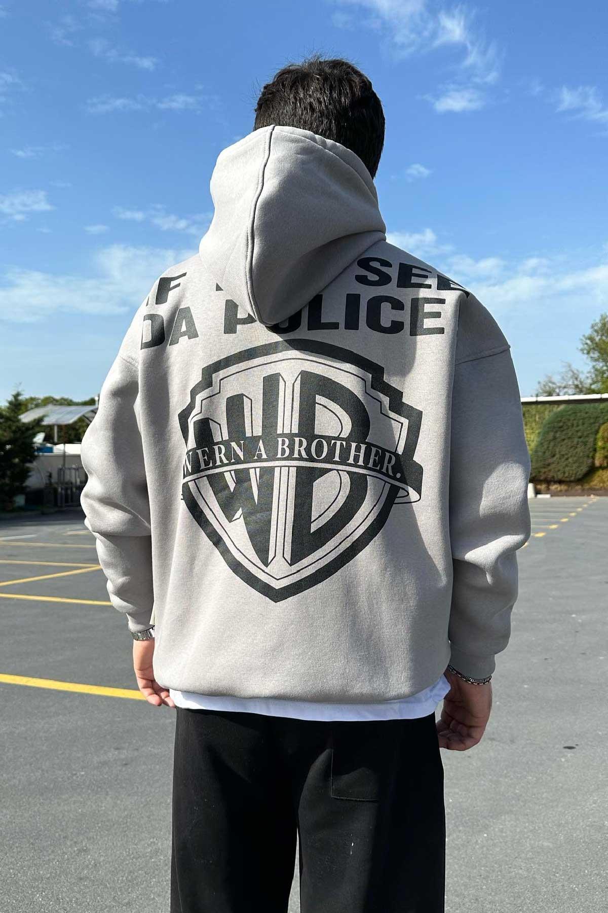 Gri Kapşonlu WB Sweatshirt