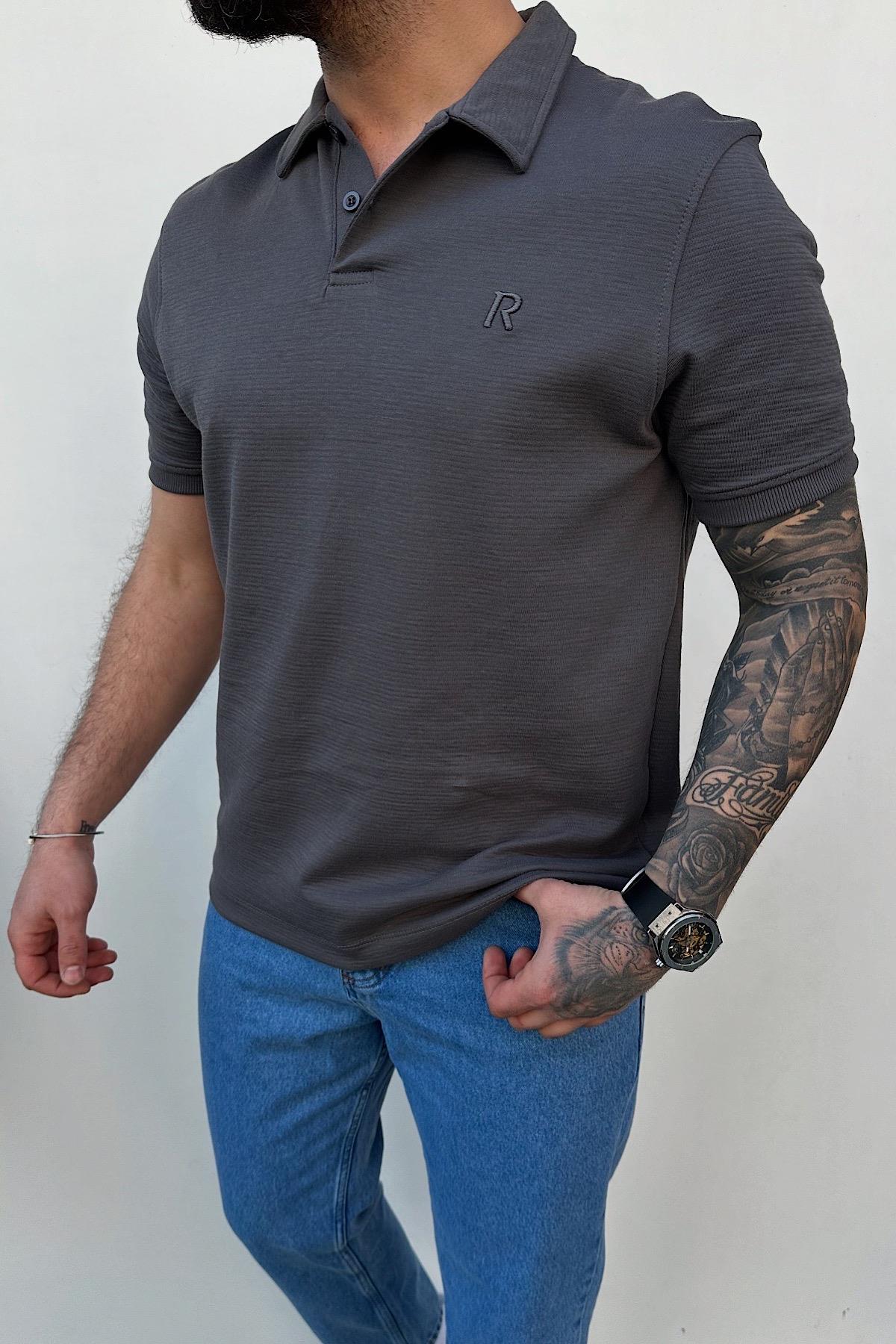 Gri Polo Yaka T-Shirt
