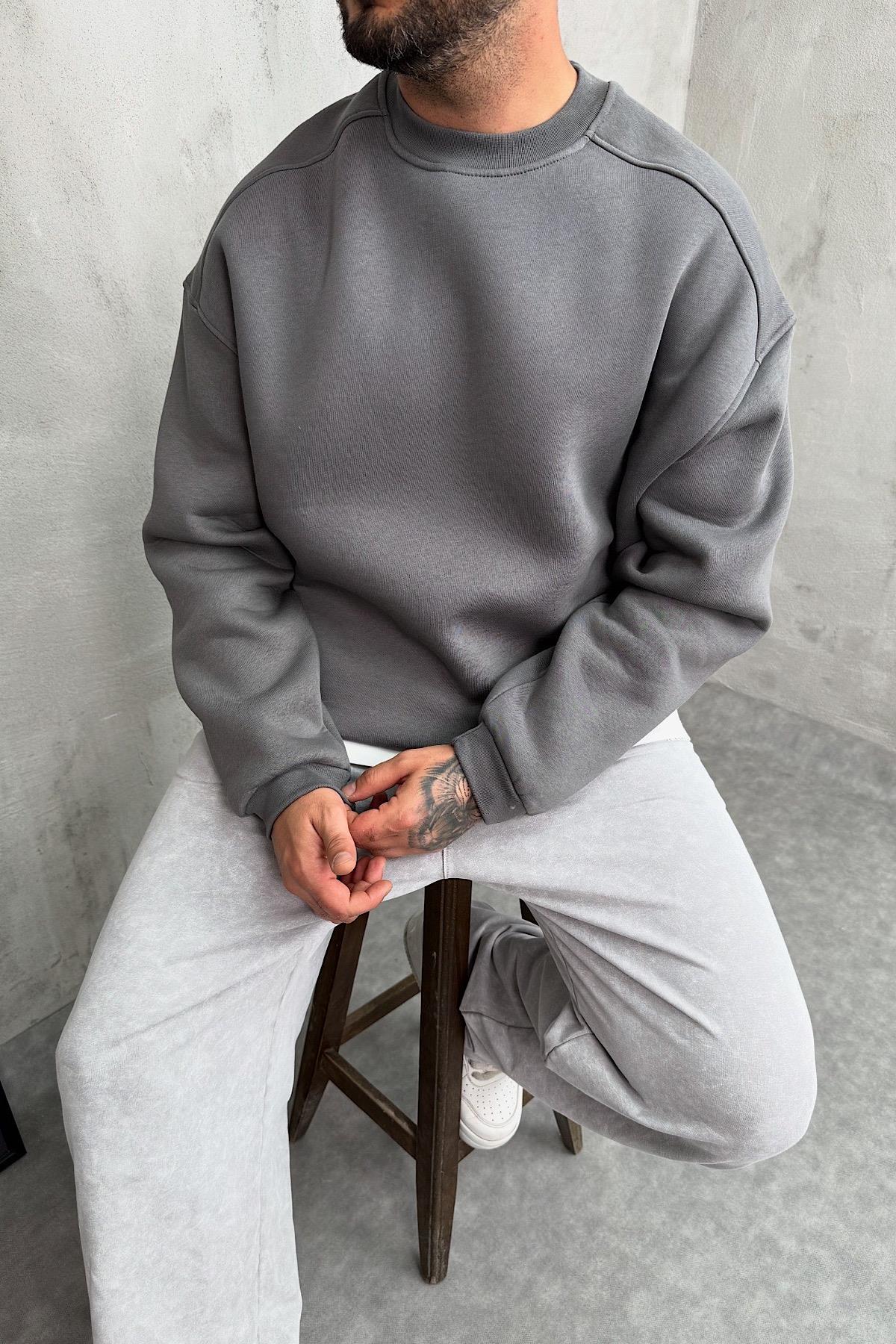 Gri Şardonlu Basic Sweatshirt