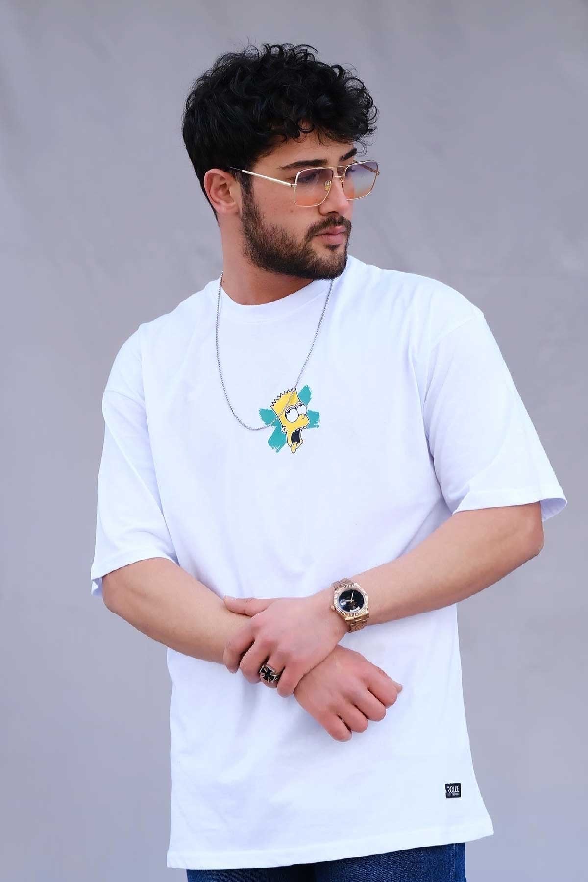 Hafif Bol Kalıp T-Shirt Beyaz Bart