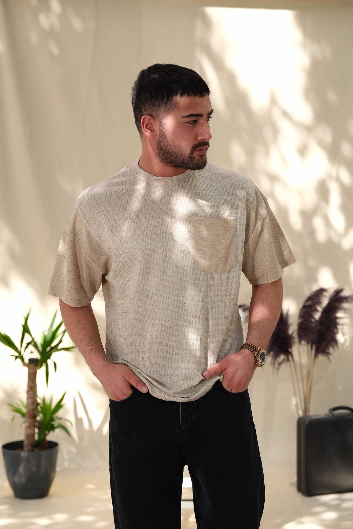 Hafif Oversize Krem Cepli T-Shirt