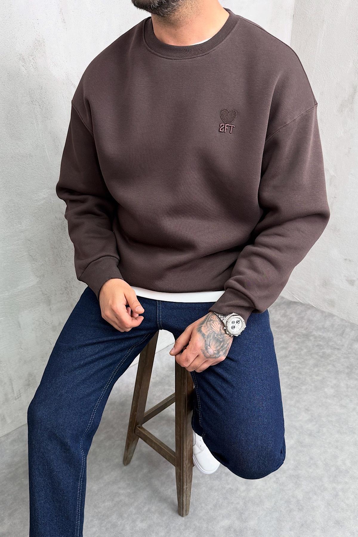 Kahve 2FT Baskılı Sweatshirt
