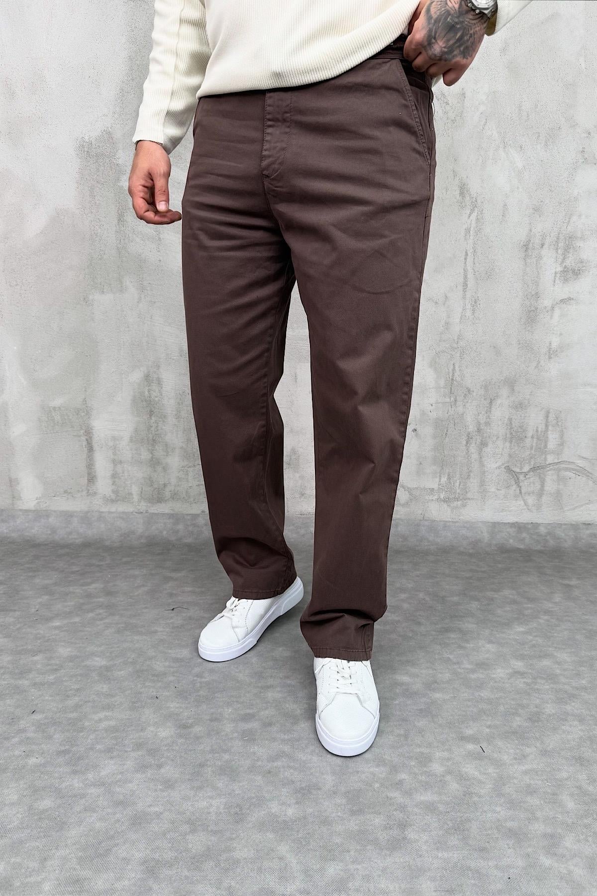 Kahverengi Baggy Gabardin Pantolon
