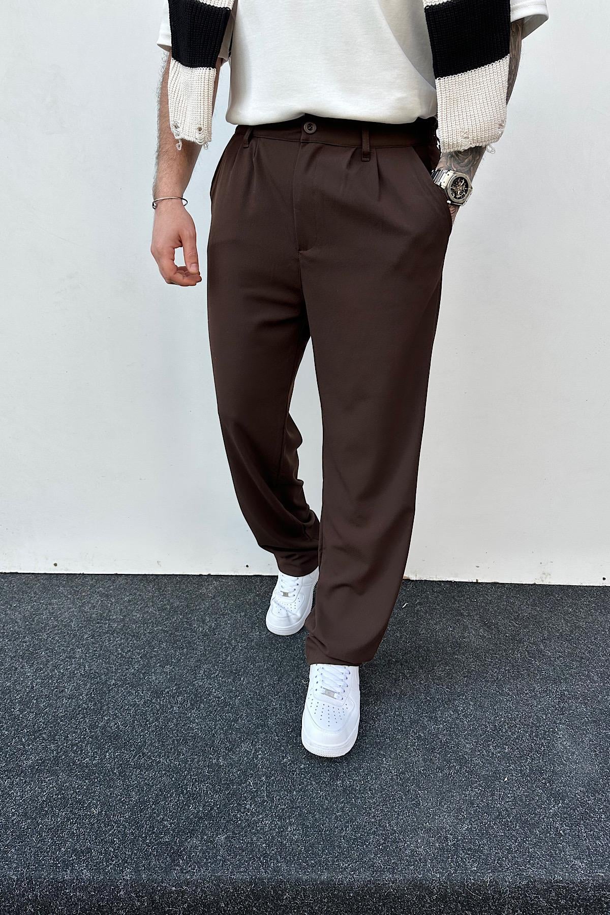 Kahverengi Baggy Kumaş Pantolon