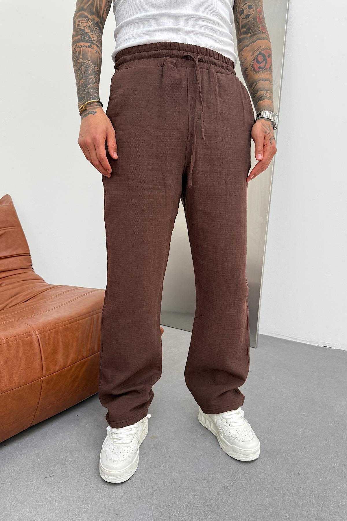 Kahverengi Baggy Müslin Pantolon 