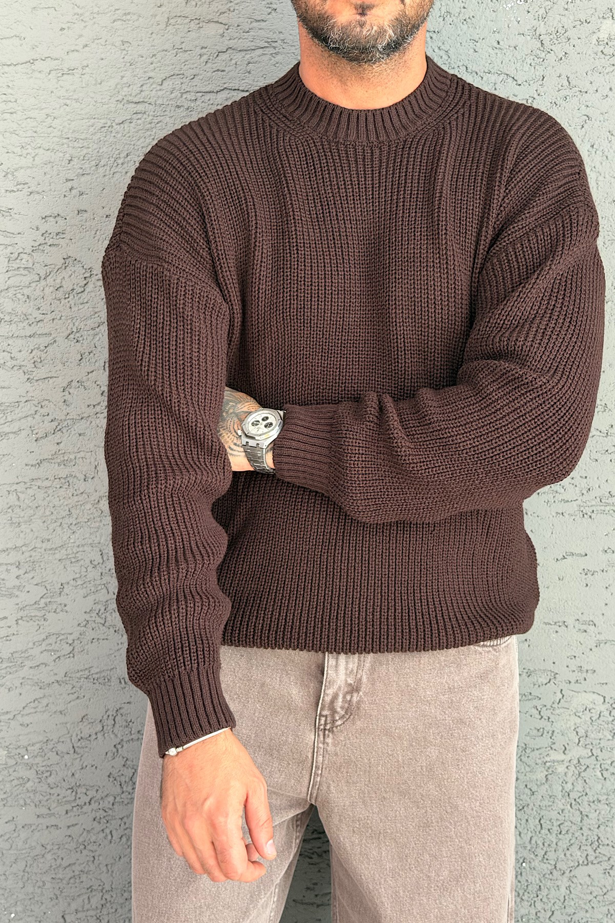 Kahverengi Basic Triko Kazak