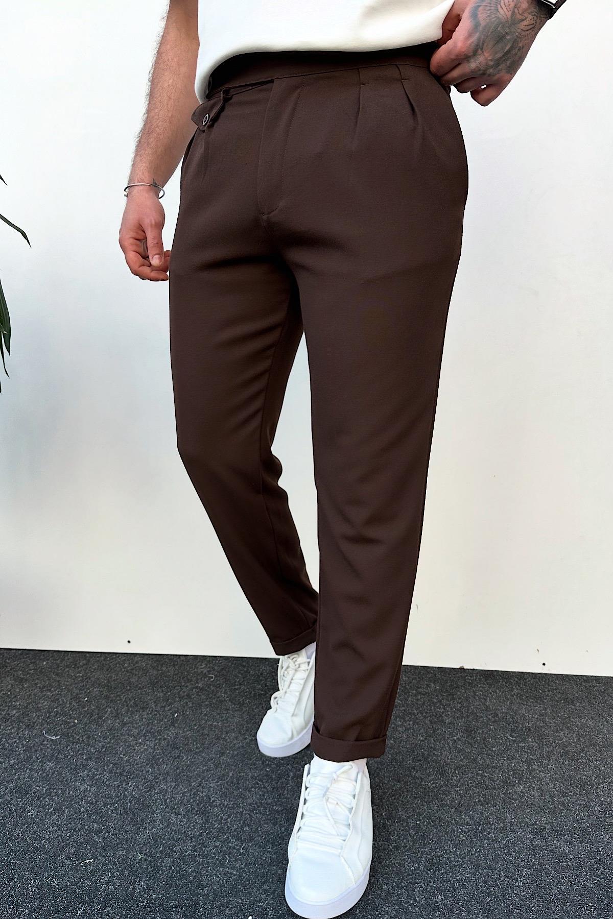 Kahverengi Boyfrien Kumaş Pantolon