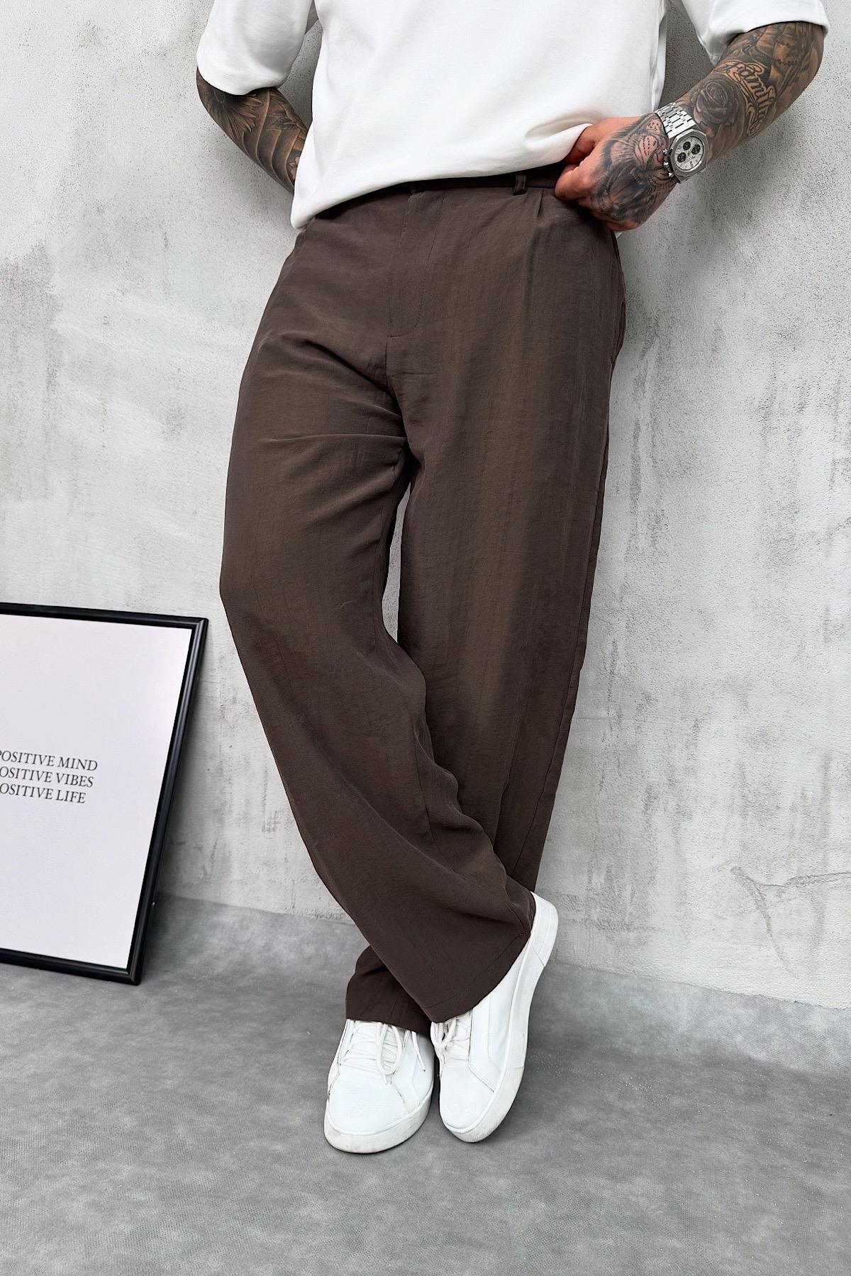 Kahverengi Modal Kumaş Baggy Pantolon