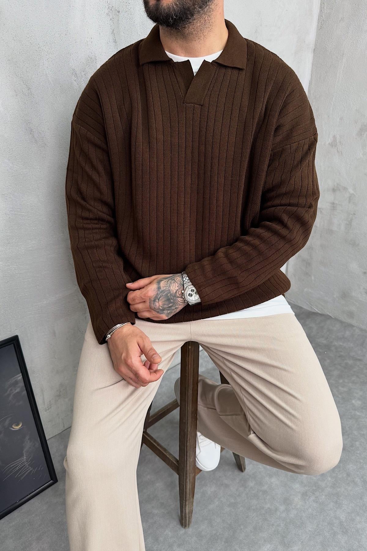 Kahverengi Polo Yaka Triko