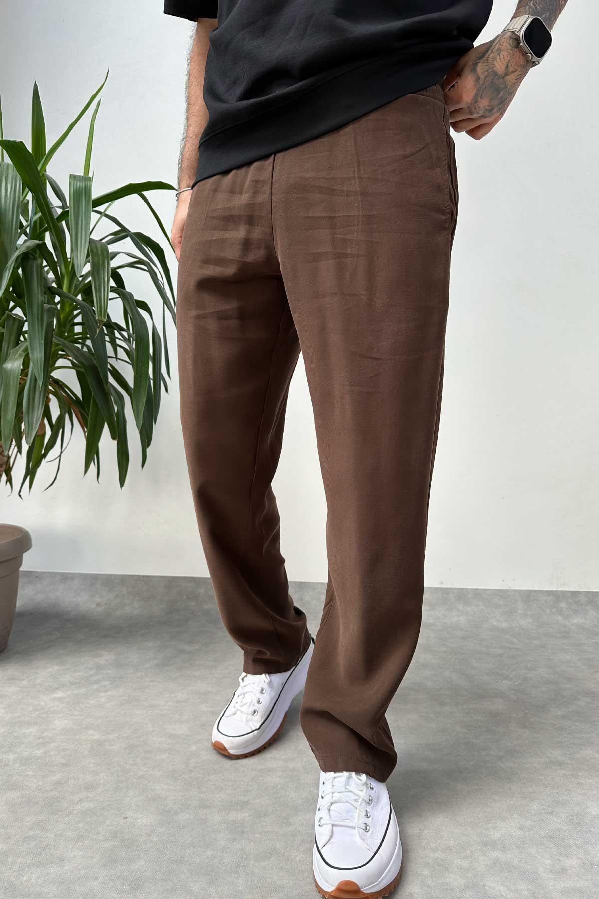 Kahverengi Tensel Kumaş Baggy Pantolon
