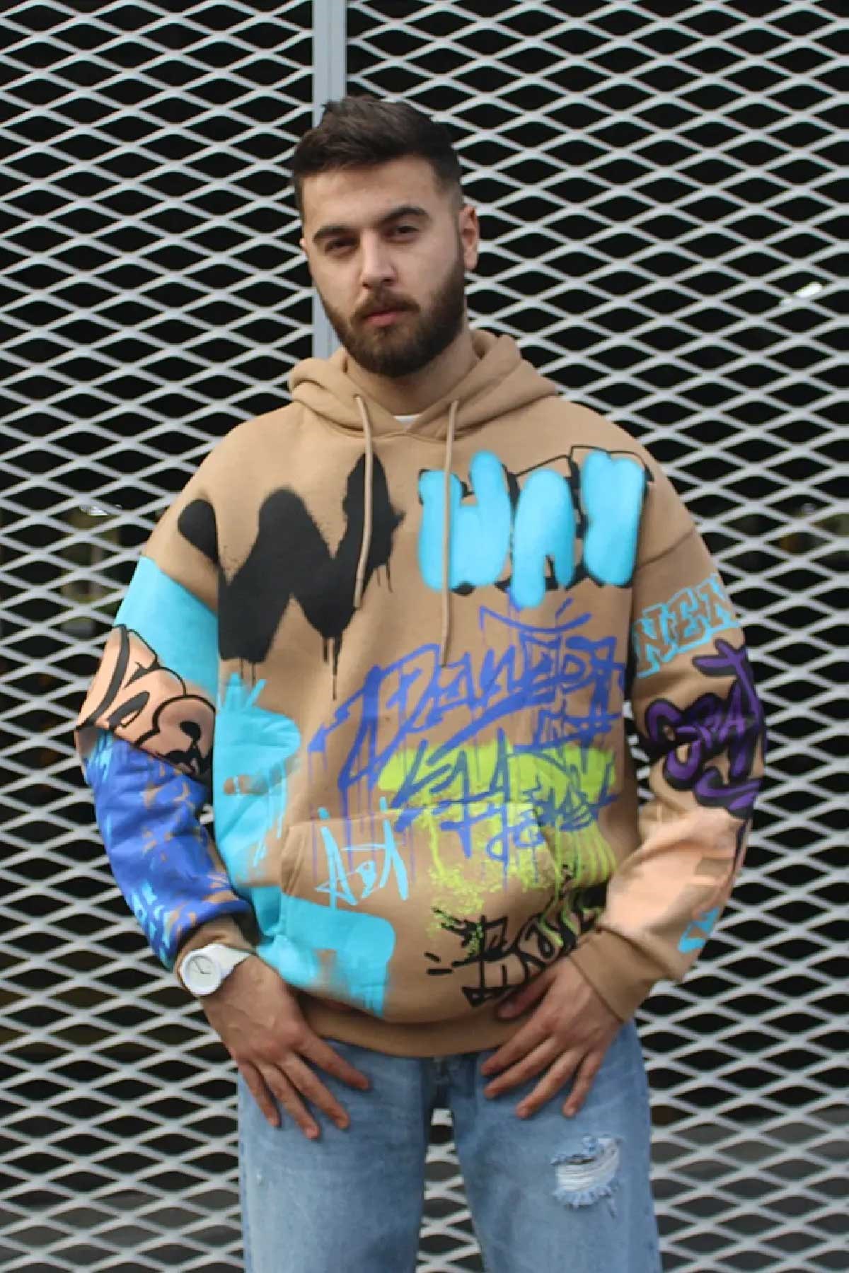 Kapşonlu Renkli Sweatshirt