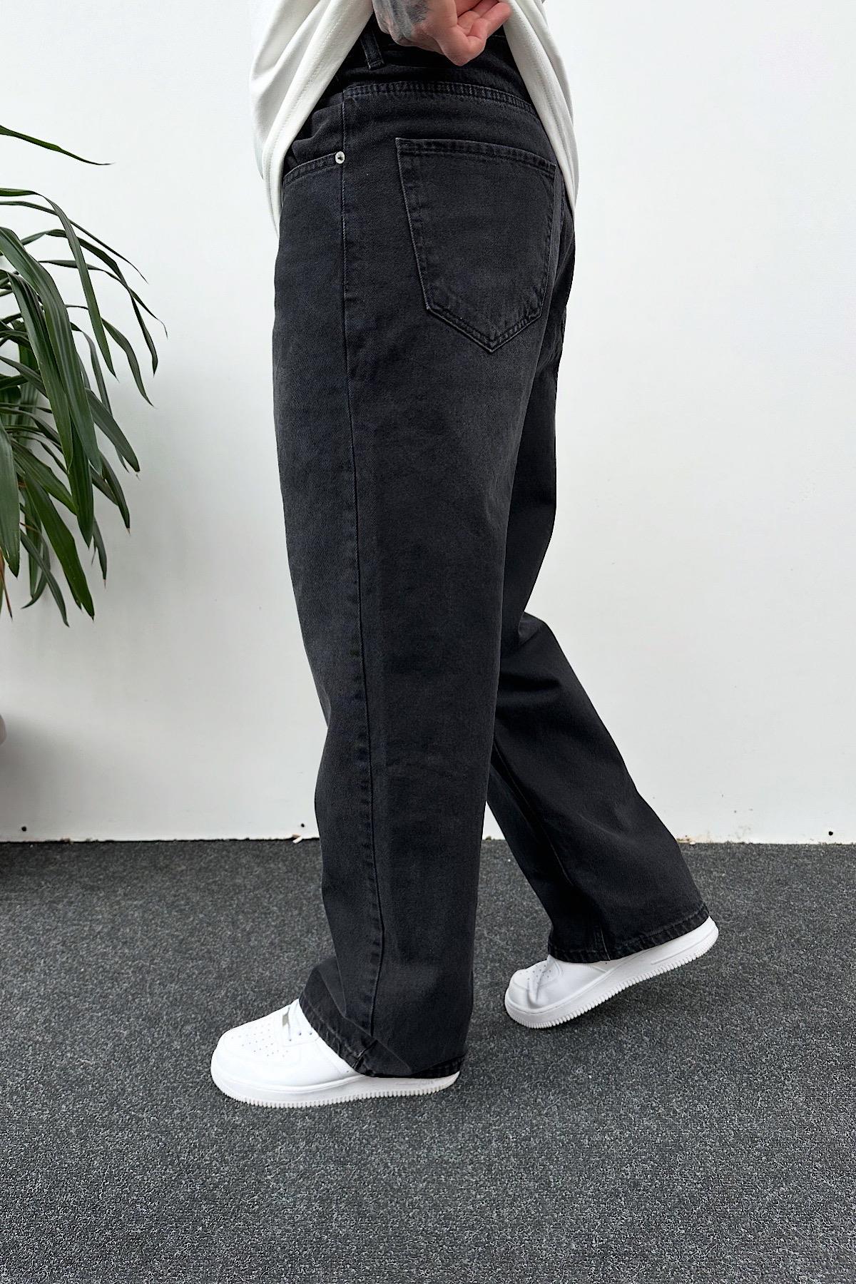 Koyu Gri Eskitme Detaylı Relax Baggy