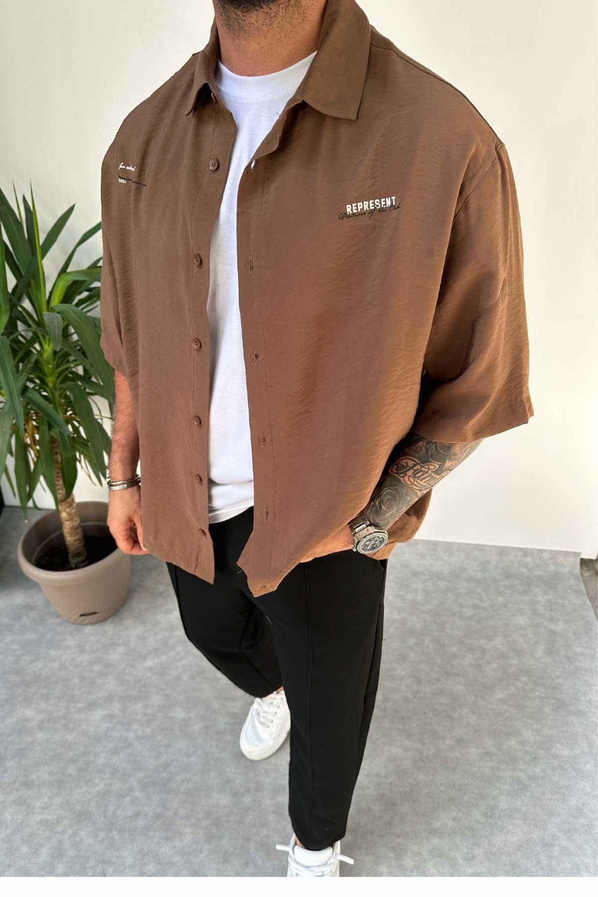 Koyu Kahve Represent Oversize Gömlek