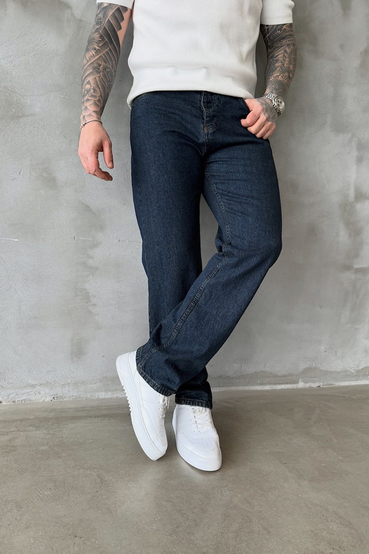 Koyu Lacivert Baggy Jean