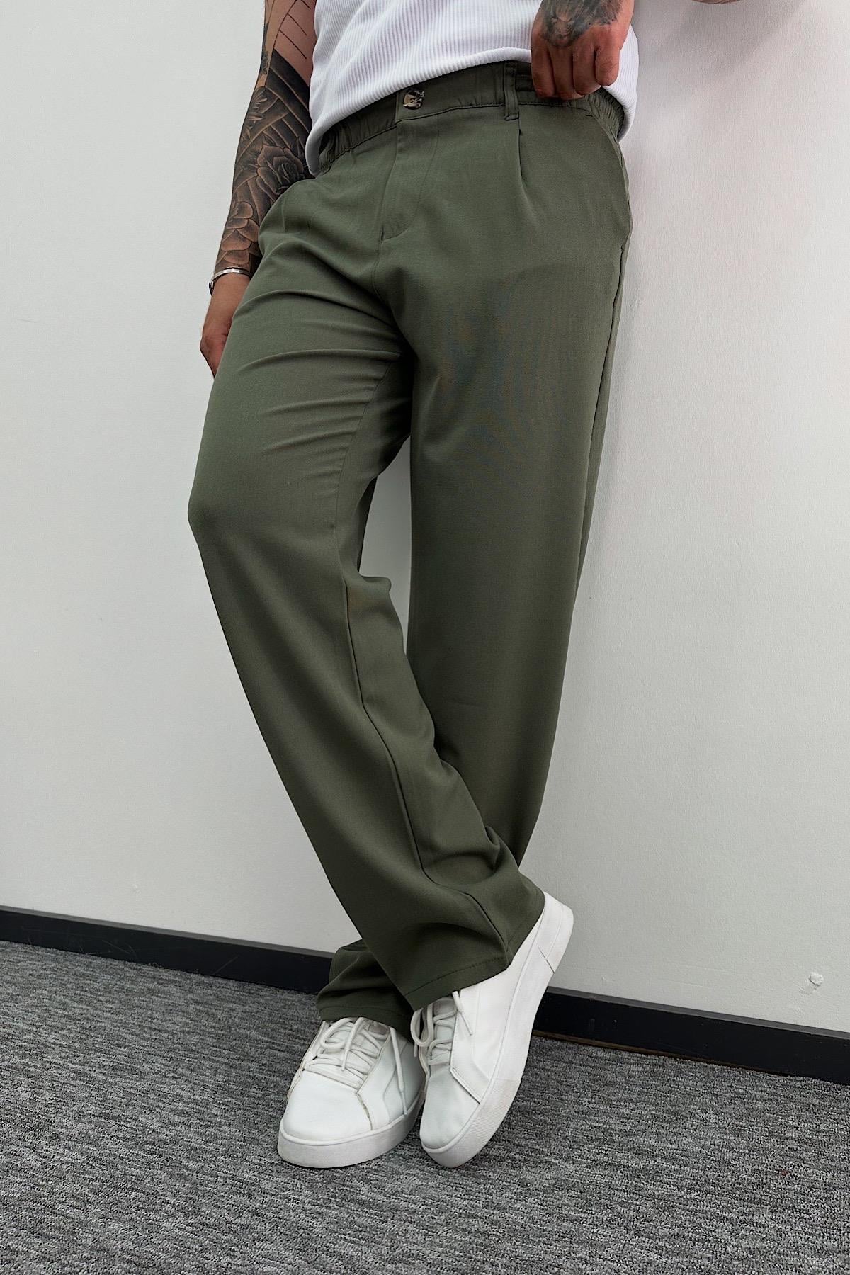 Koyu Yeşil Baggy Kumaş Pantolon