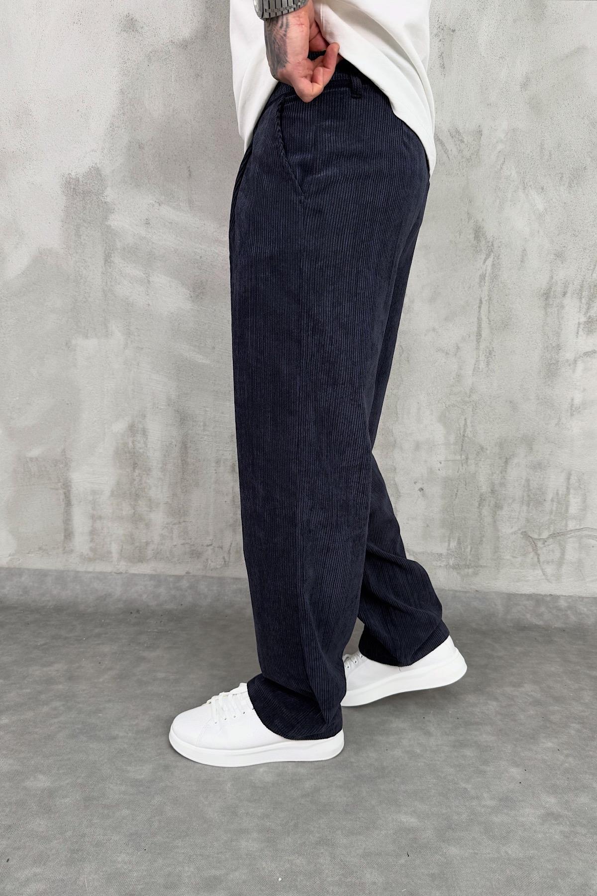 Lacivert Baggy Kadife Pantolon