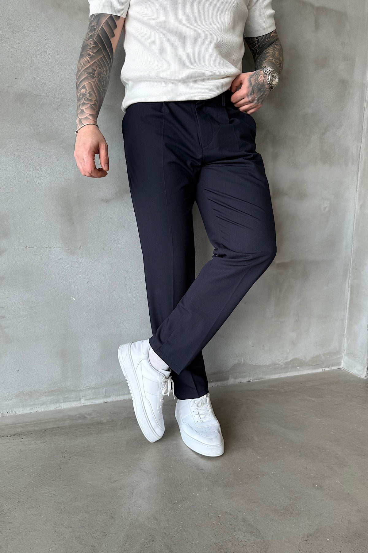 Lacivert Regular Kesim Kumaş Pantolon