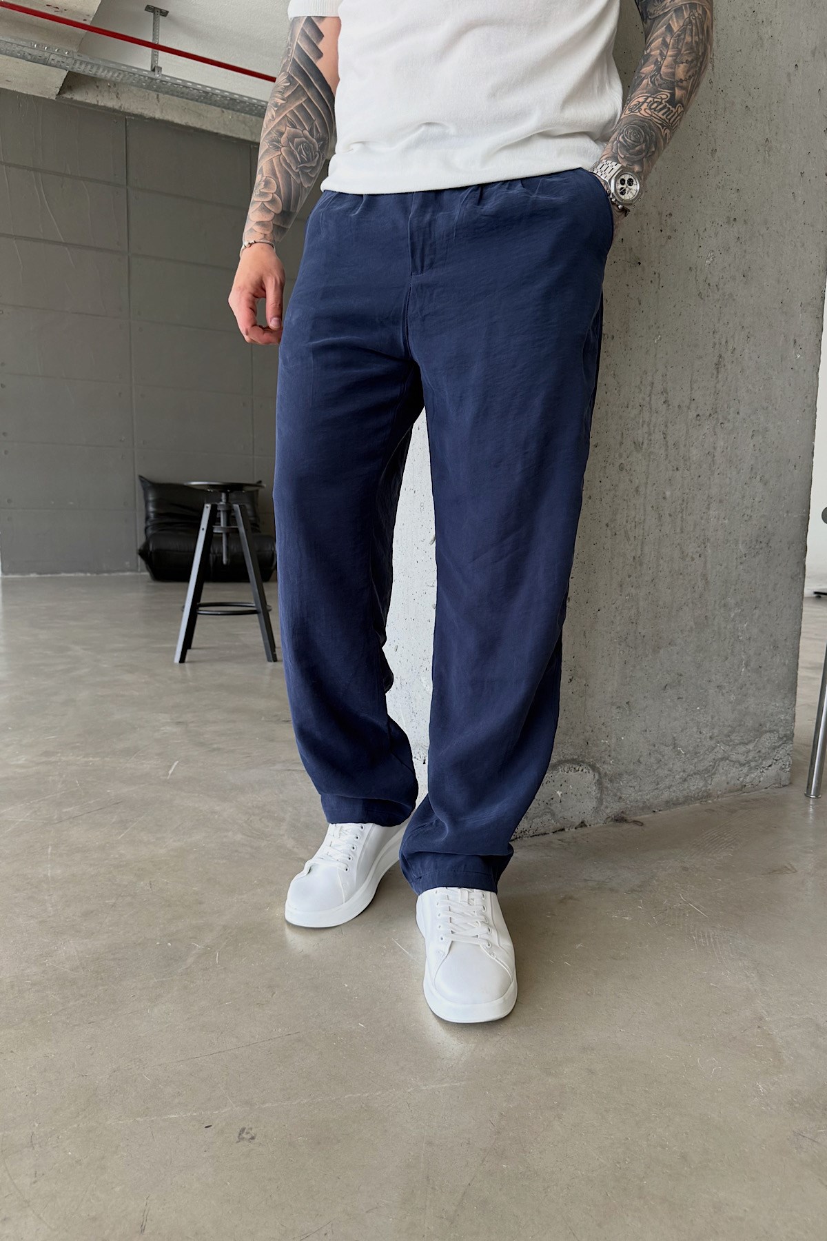 Lacivert Tensel Baggy Pantolon 