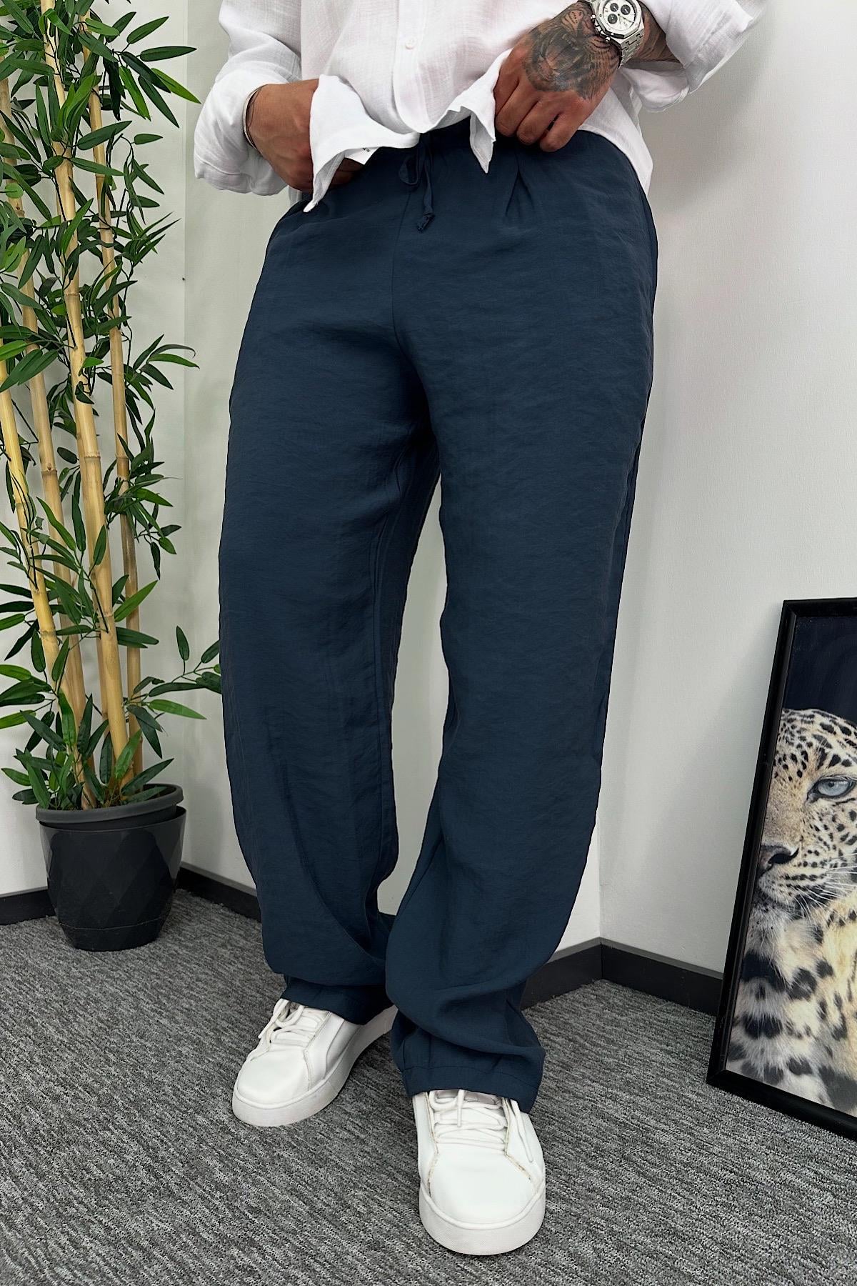 Lacivert Tensel Baggy Pantolon