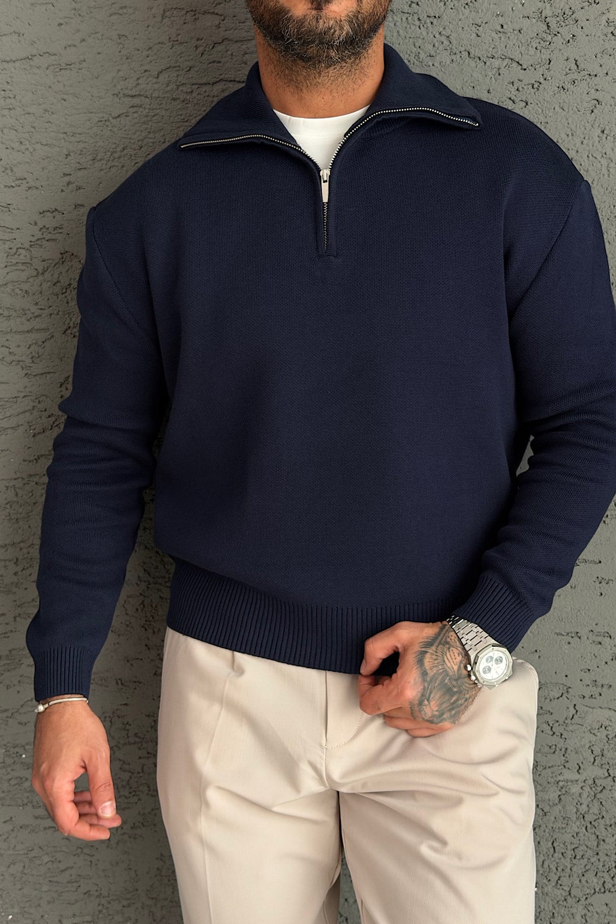 Lacivert Yarım Fermuarlı Sweatshirt