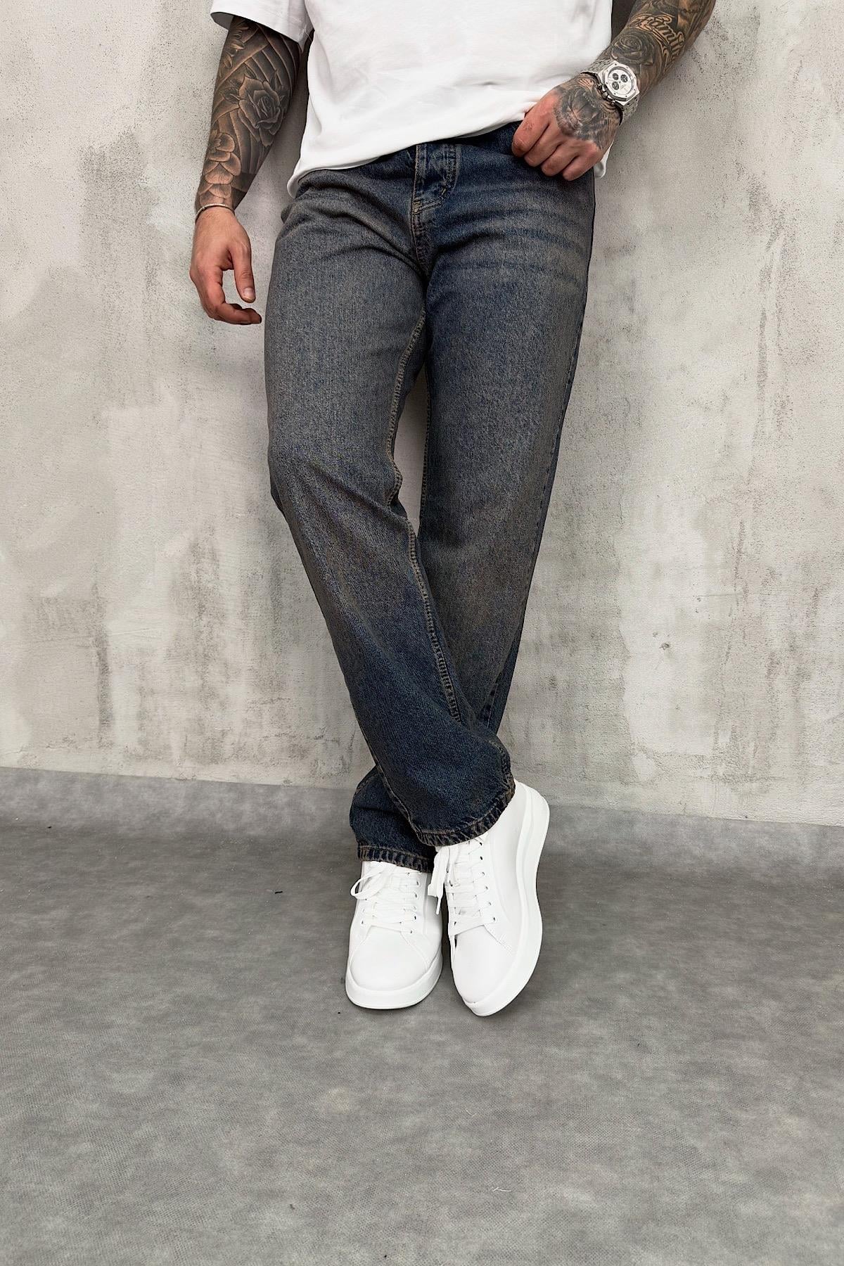 Lacivert Yıkamalı Baggy Pantolon 