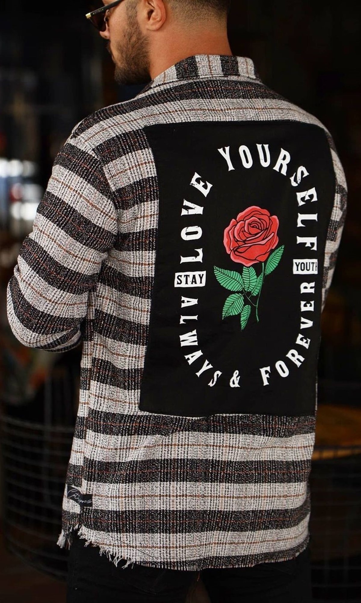 Love Yourself Baskılı Oduncu Gömlek Gri