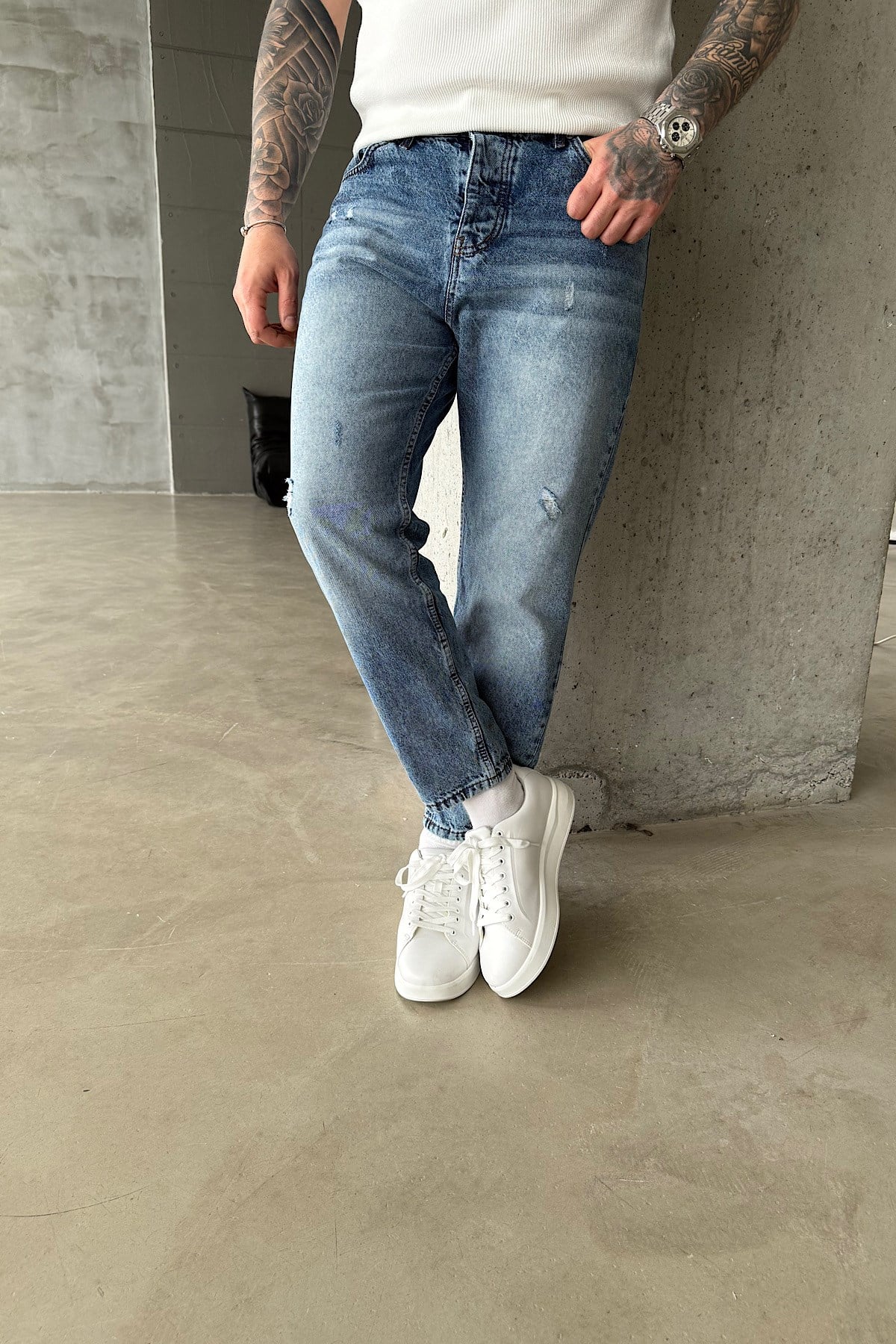 Mavi Yıkamalı Boyfriend Jean