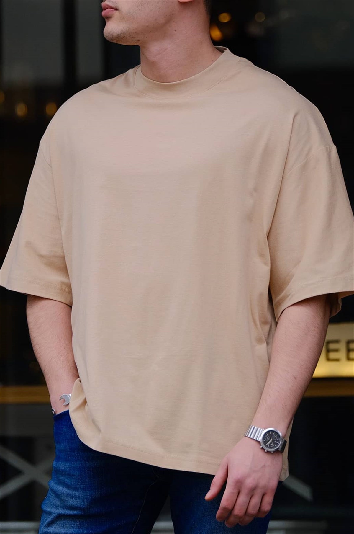 Oversize Basic T-Shirt Bej
