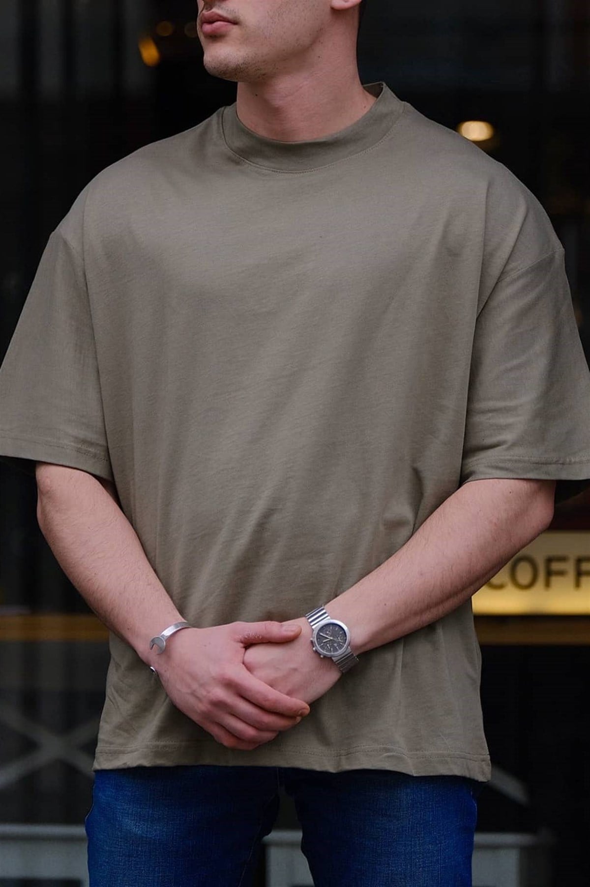 Oversize Basic T-Shirt Haki