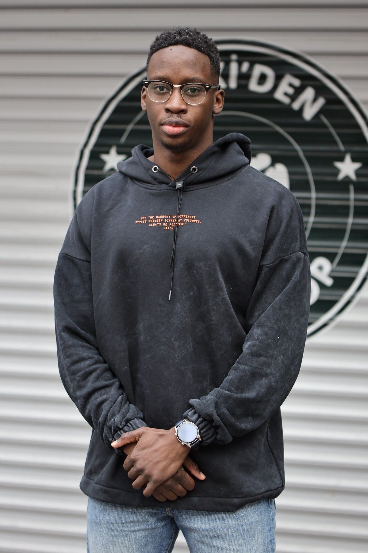 Oversize Be Positive Kapüşonlu Sweatshirt Koyu Gri