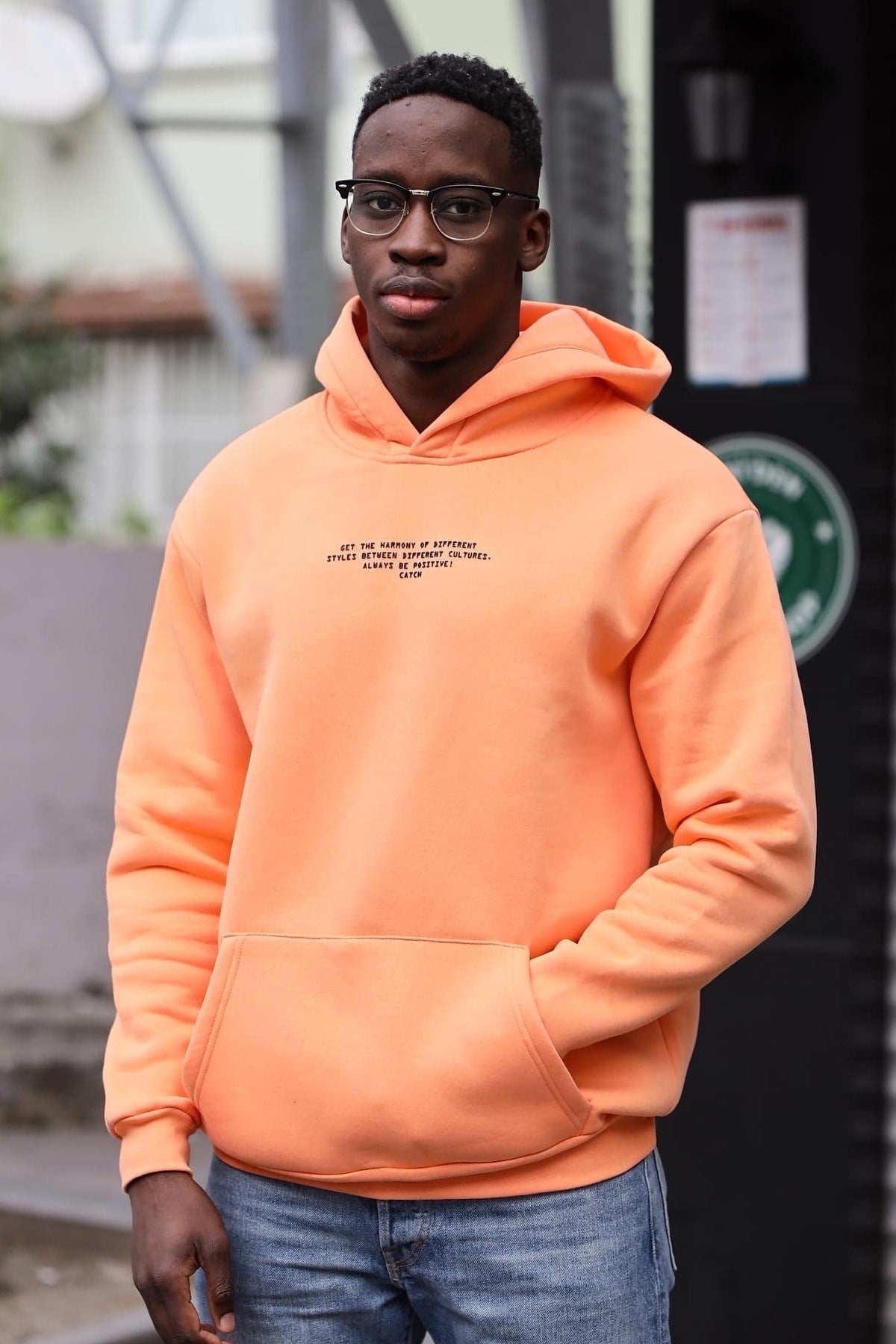 Oversize Be Positive Kapüşonlu Sweatshirt Turuncu