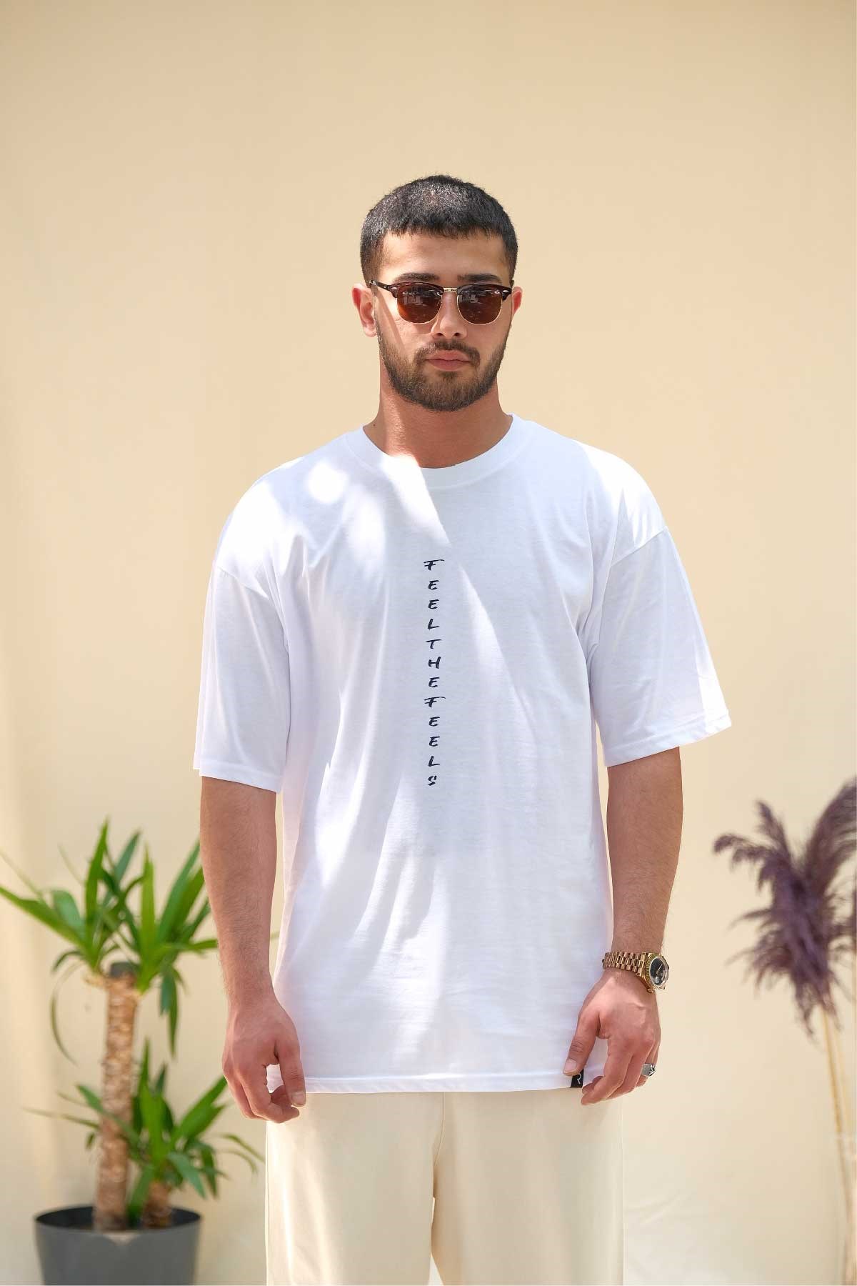 Oversize Beyaz Night-Life T-Shirt