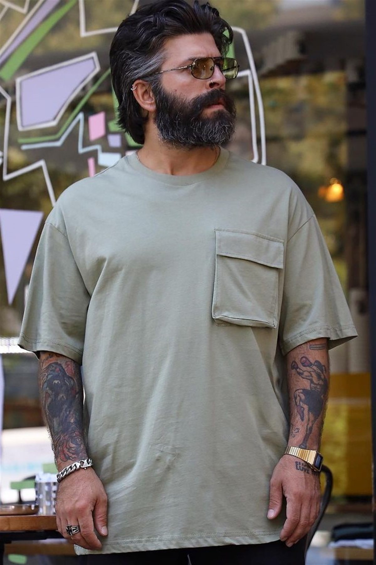 Oversize Cepli T-Shirt Haki
