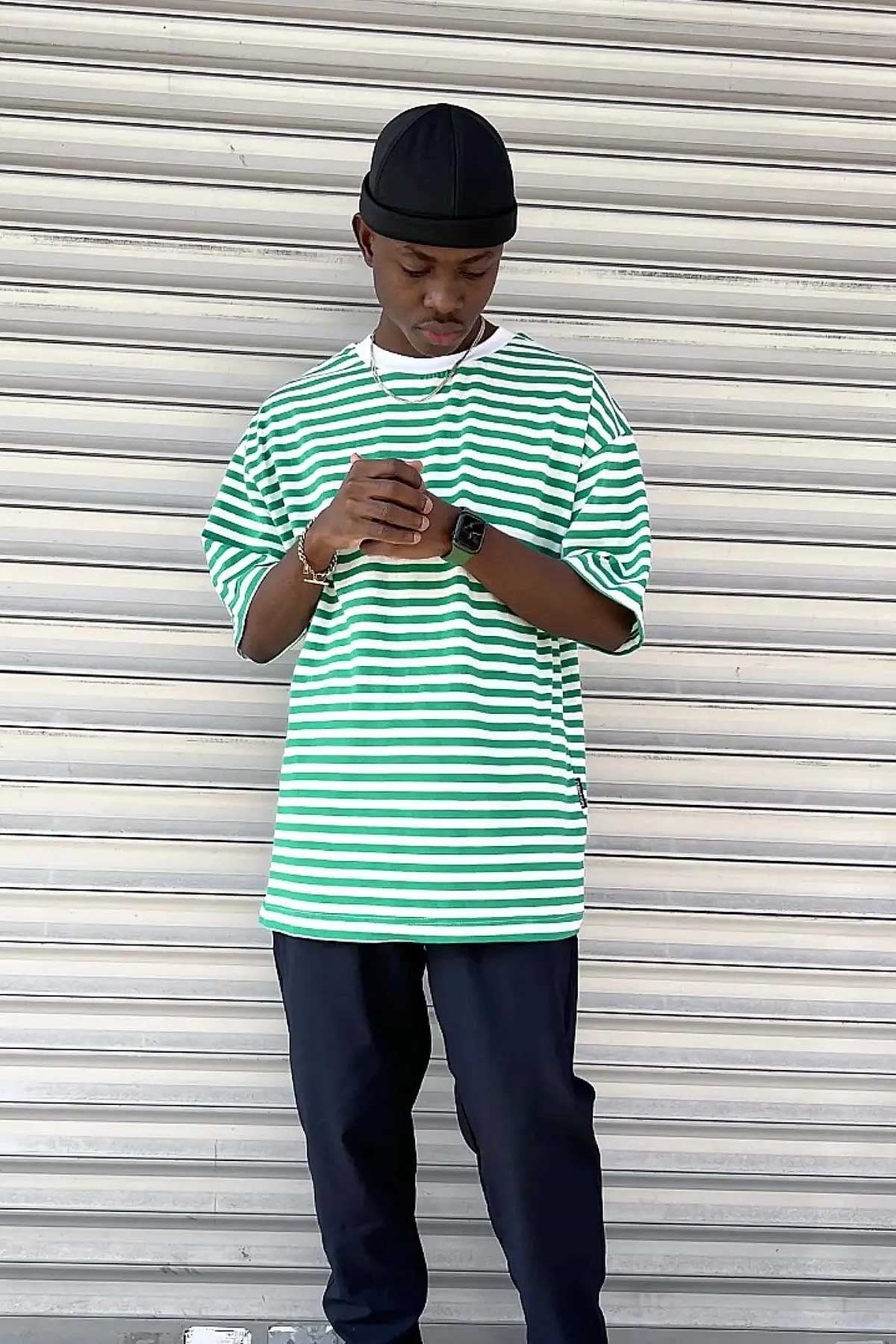 Oversize Çizgili T-Shirt
