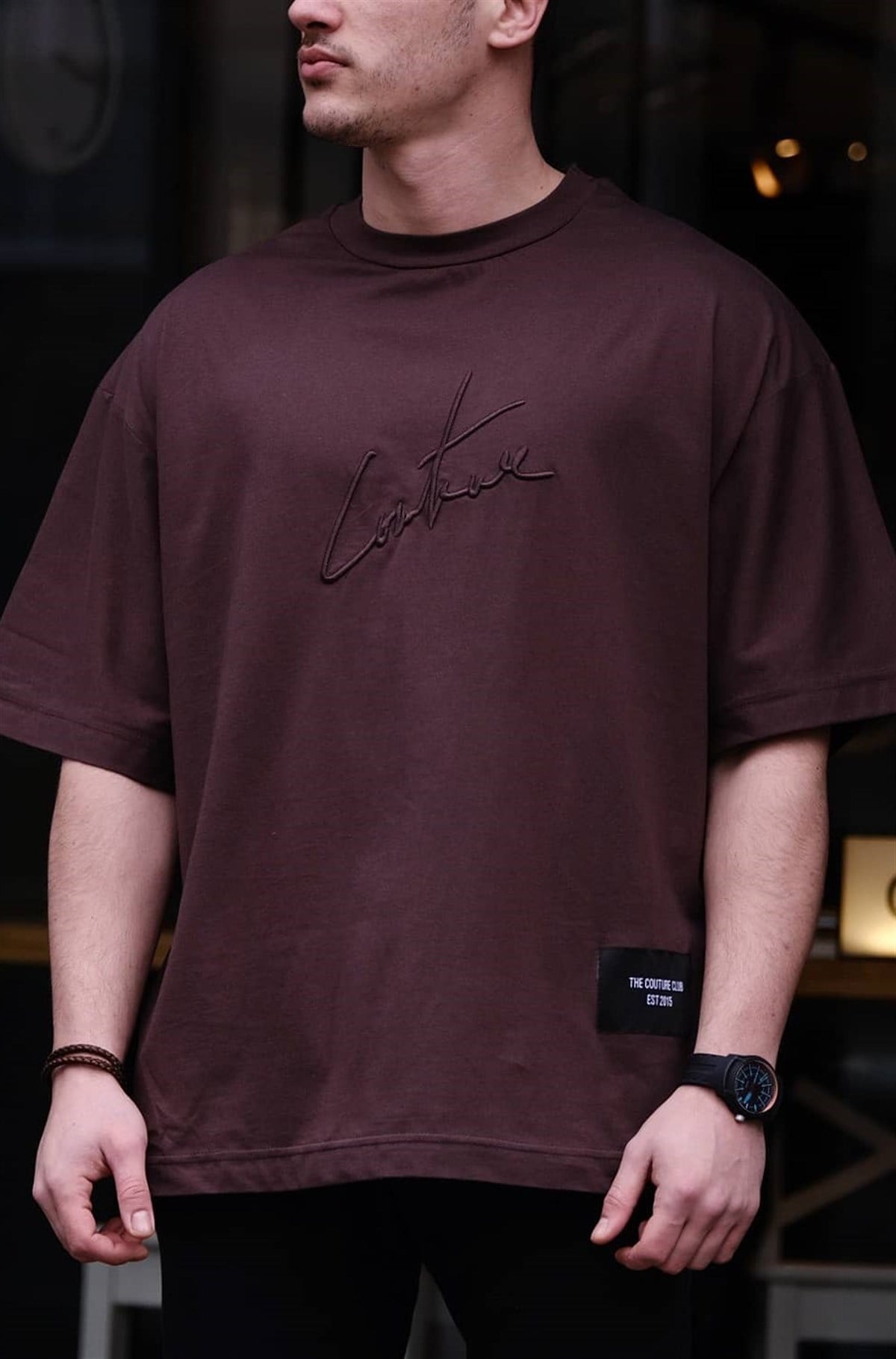 Oversize Couture T-Shirt Kahverengi