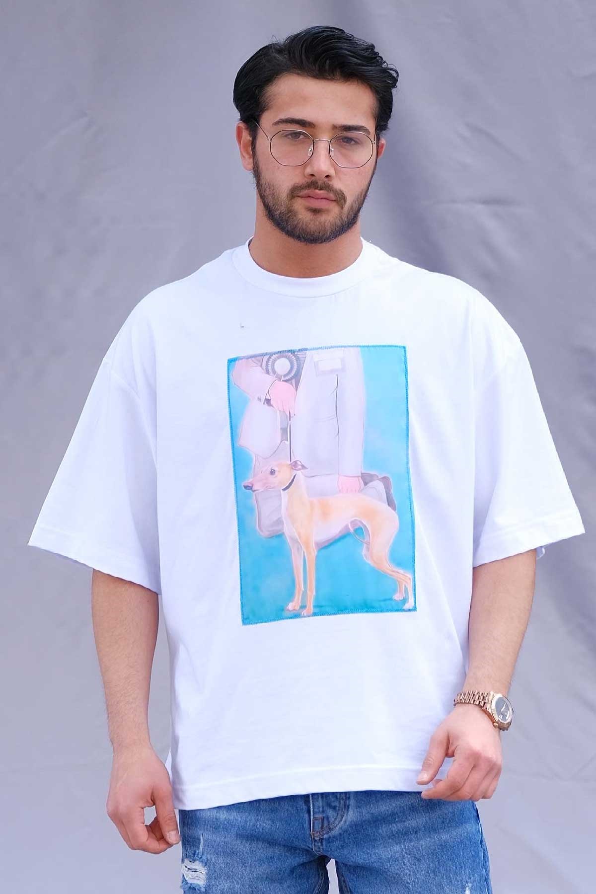Oversize Dog T-Shirt Beyaz