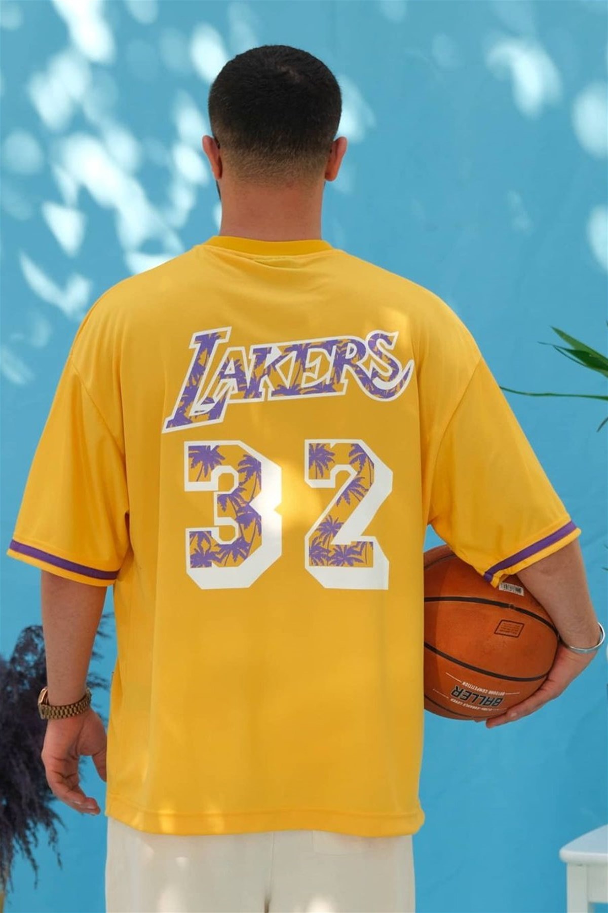 Oversize Fileli Sarı Lakers T-Shirt
