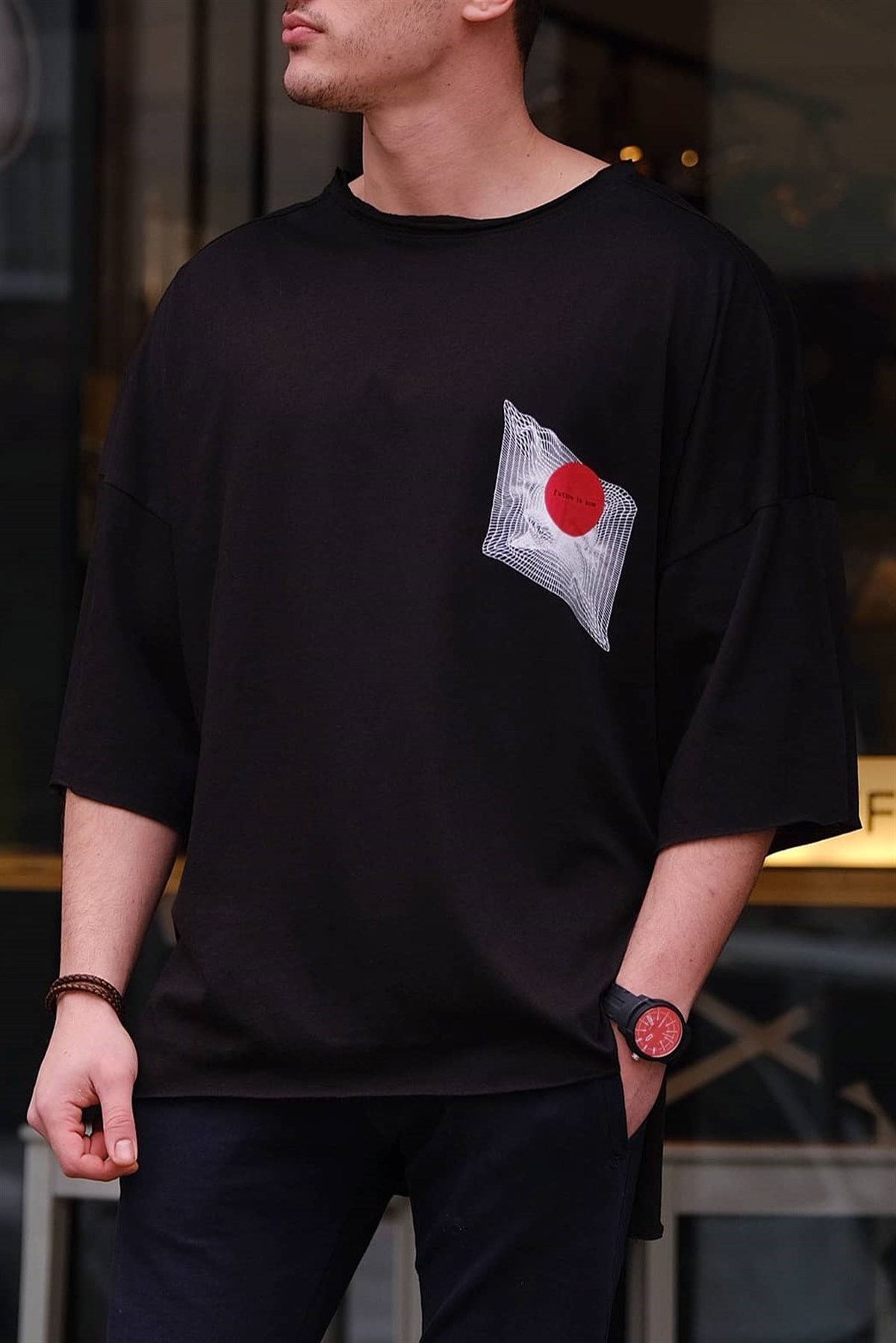 Oversize Future Is Now T-Shirt Siyah