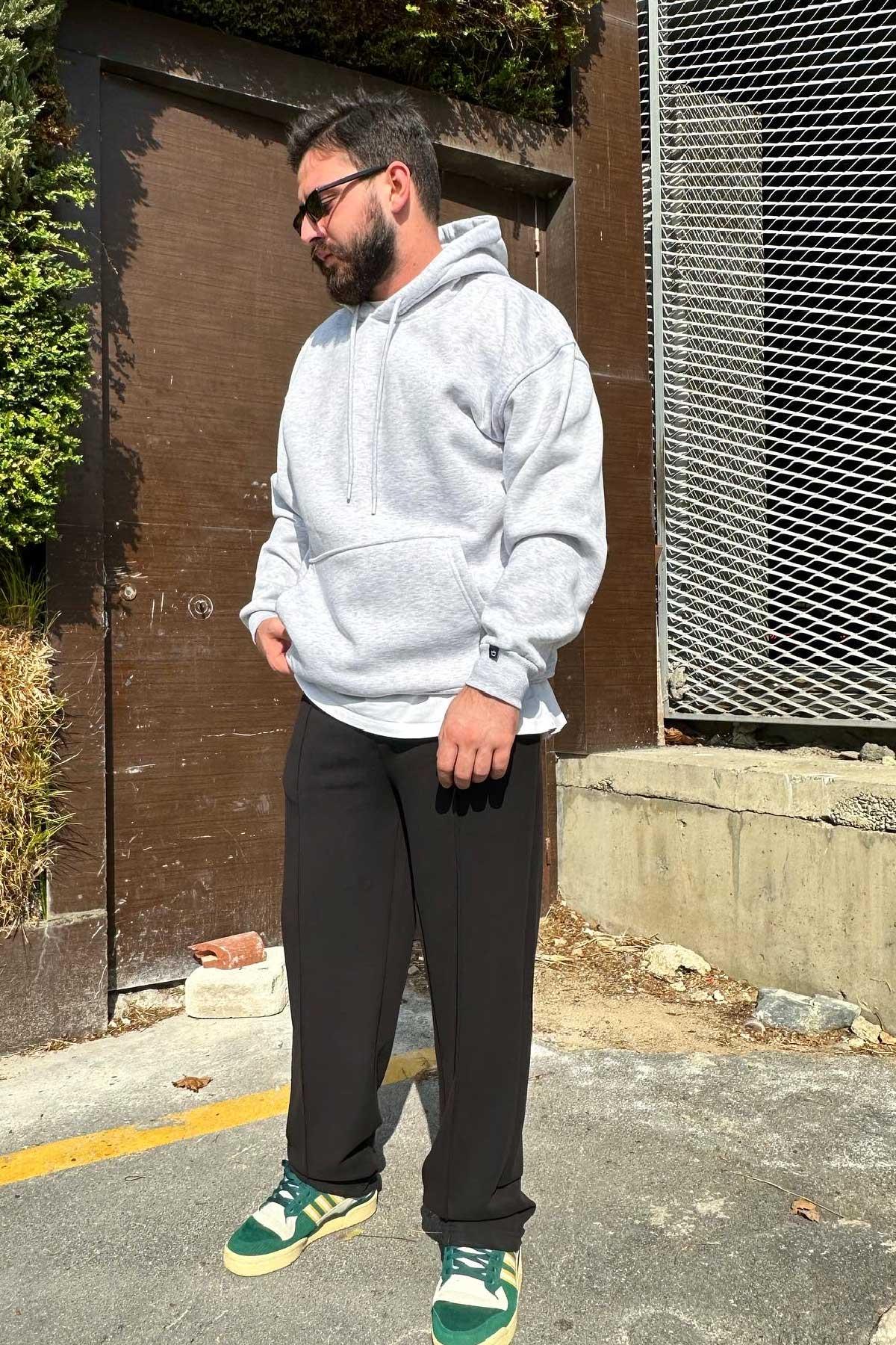 Oversize Gri Kapşonlu Sweatshirt