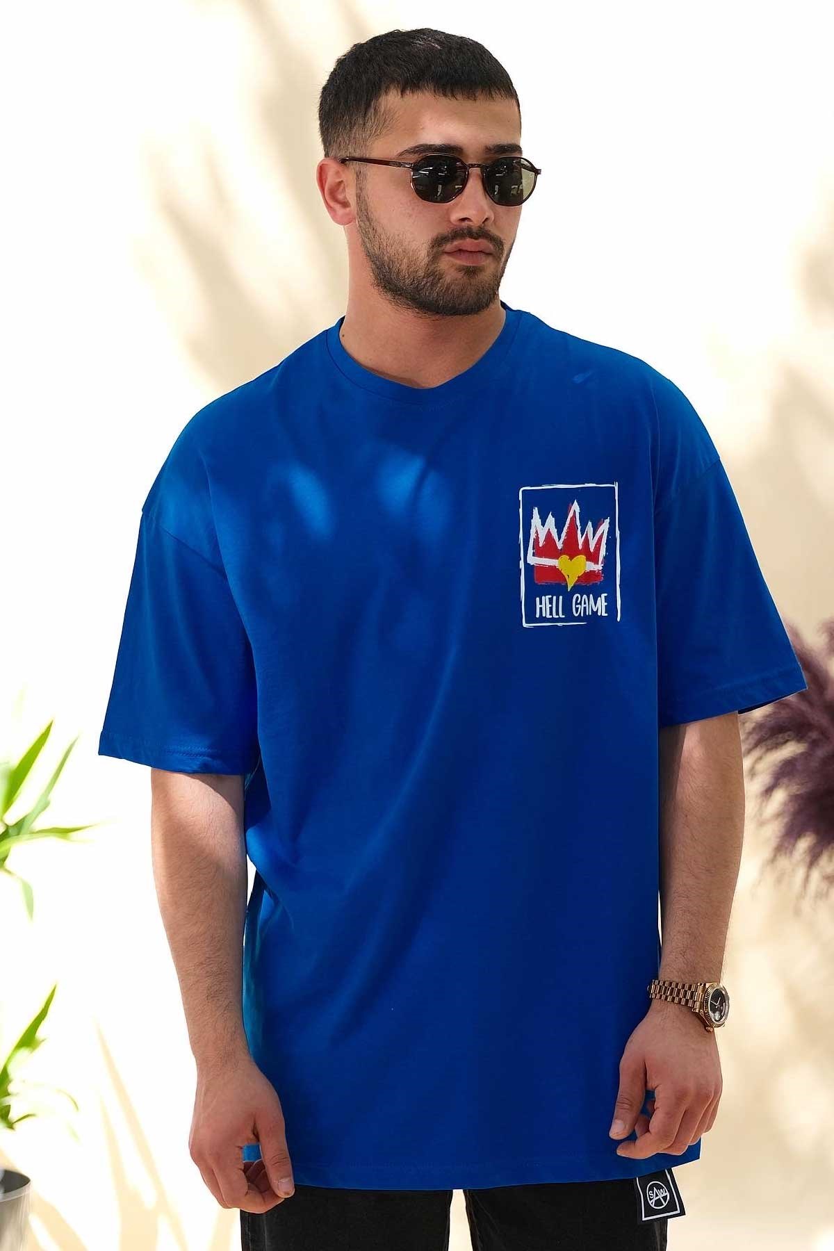 Oversize Hell Game Mavi T-Shirt