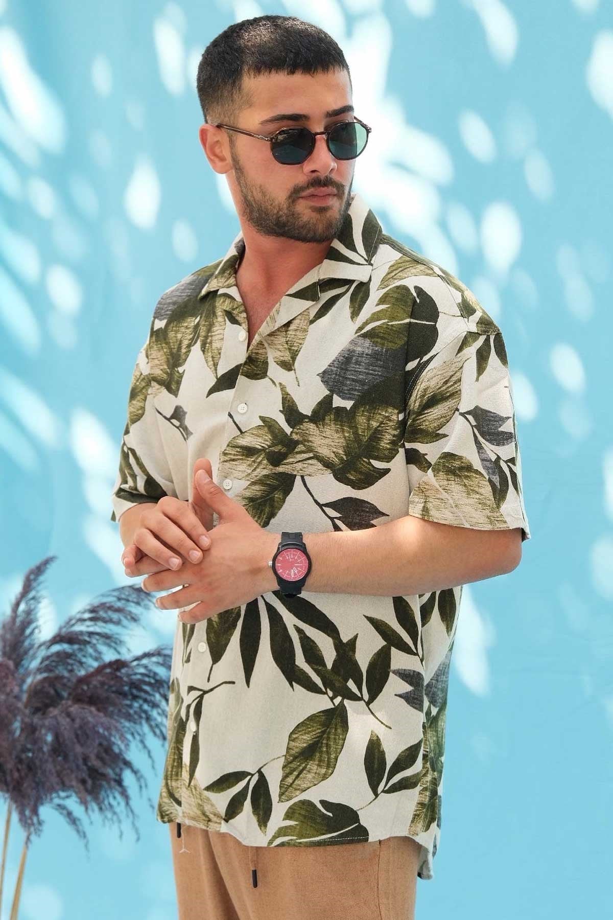 Oversize Kısa Kollu Keten Gömlek